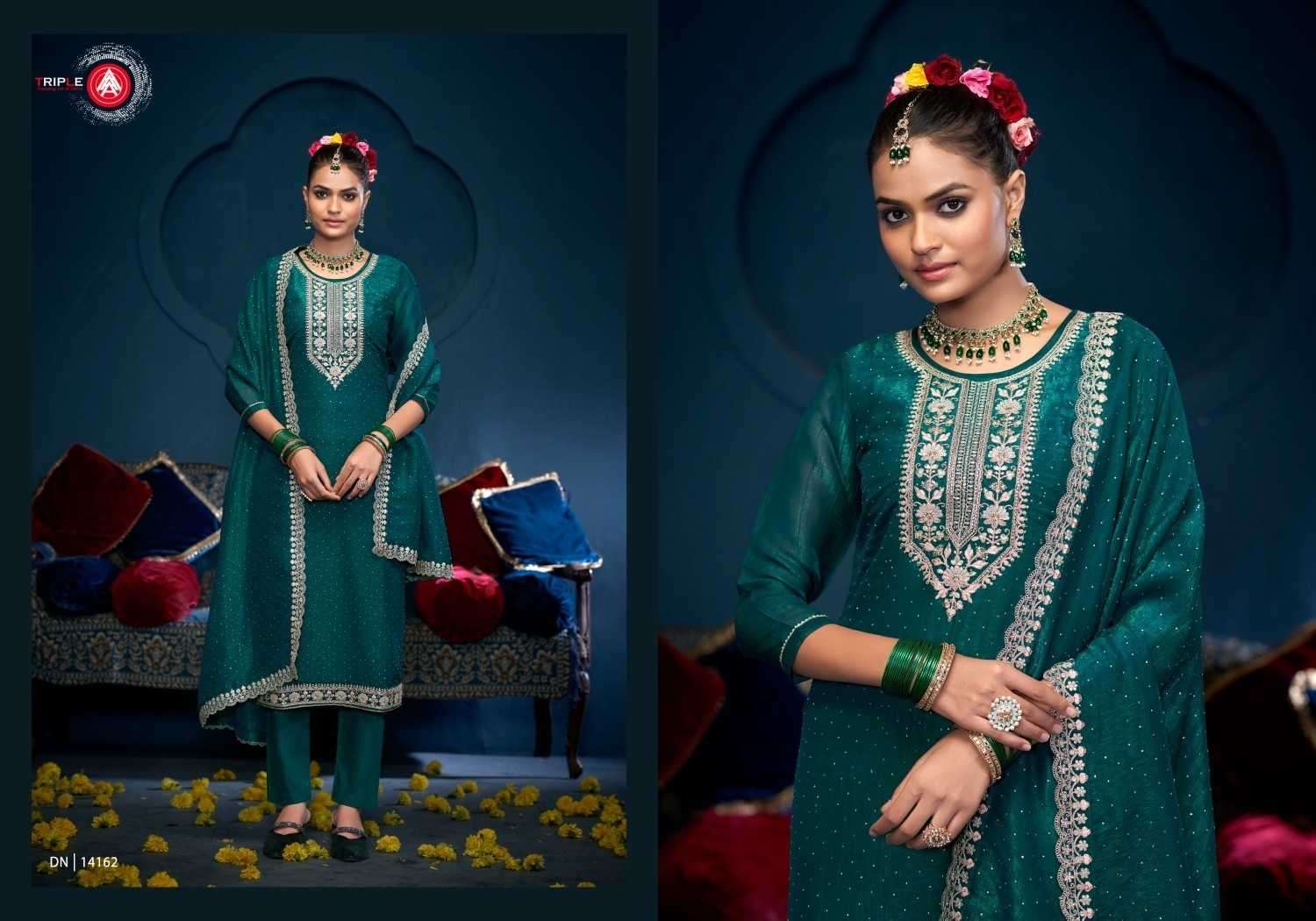TRIPLE AAA PRESENTS GULABI ELEGANT STYLE VISCOSE CRUSH SILK DRESS MATERIEL CATALOG WHOLESALER AND EXPORTER IN SURAT