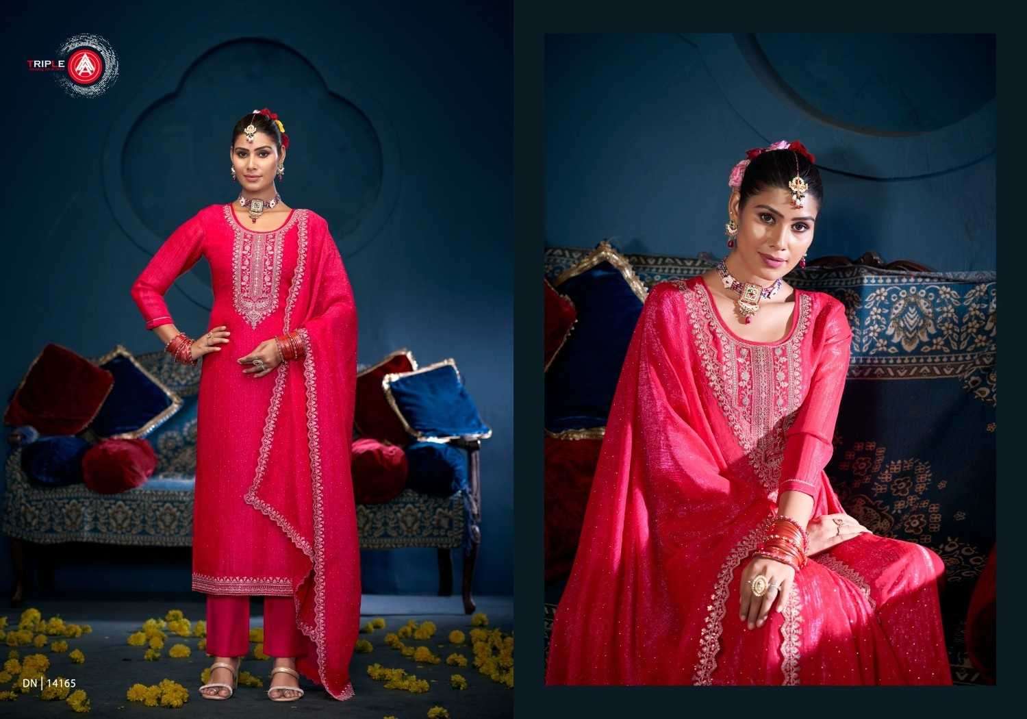 TRIPLE AAA PRESENTS GULABI ELEGANT STYLE VISCOSE CRUSH SILK DRESS MATERIEL CATALOG WHOLESALER AND EXPORTER IN SURAT