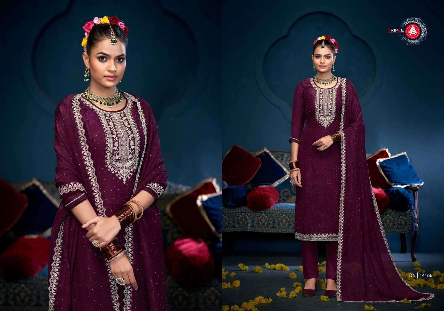 TRIPLE AAA PRESENTS GULABI ELEGANT STYLE VISCOSE CRUSH SILK DRESS MATERIEL CATALOG WHOLESALER AND EXPORTER IN SURAT