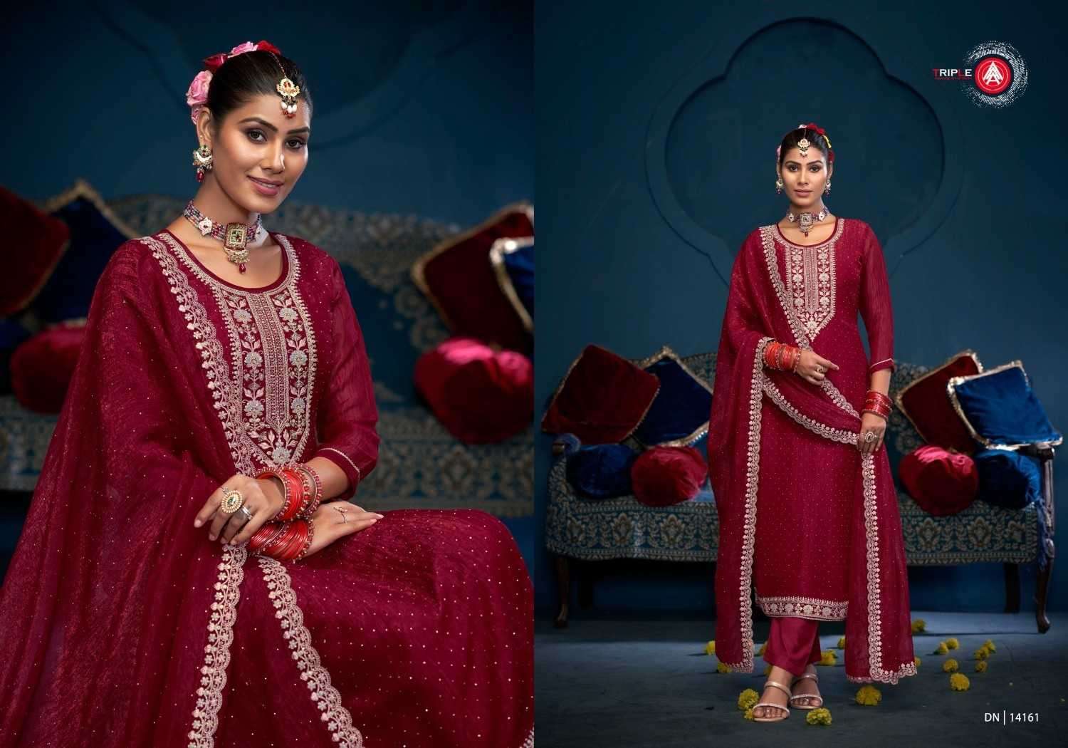TRIPLE AAA PRESENTS GULABI ELEGANT STYLE VISCOSE CRUSH SILK DRESS MATERIEL CATALOG WHOLESALER AND EXPORTER IN SURAT