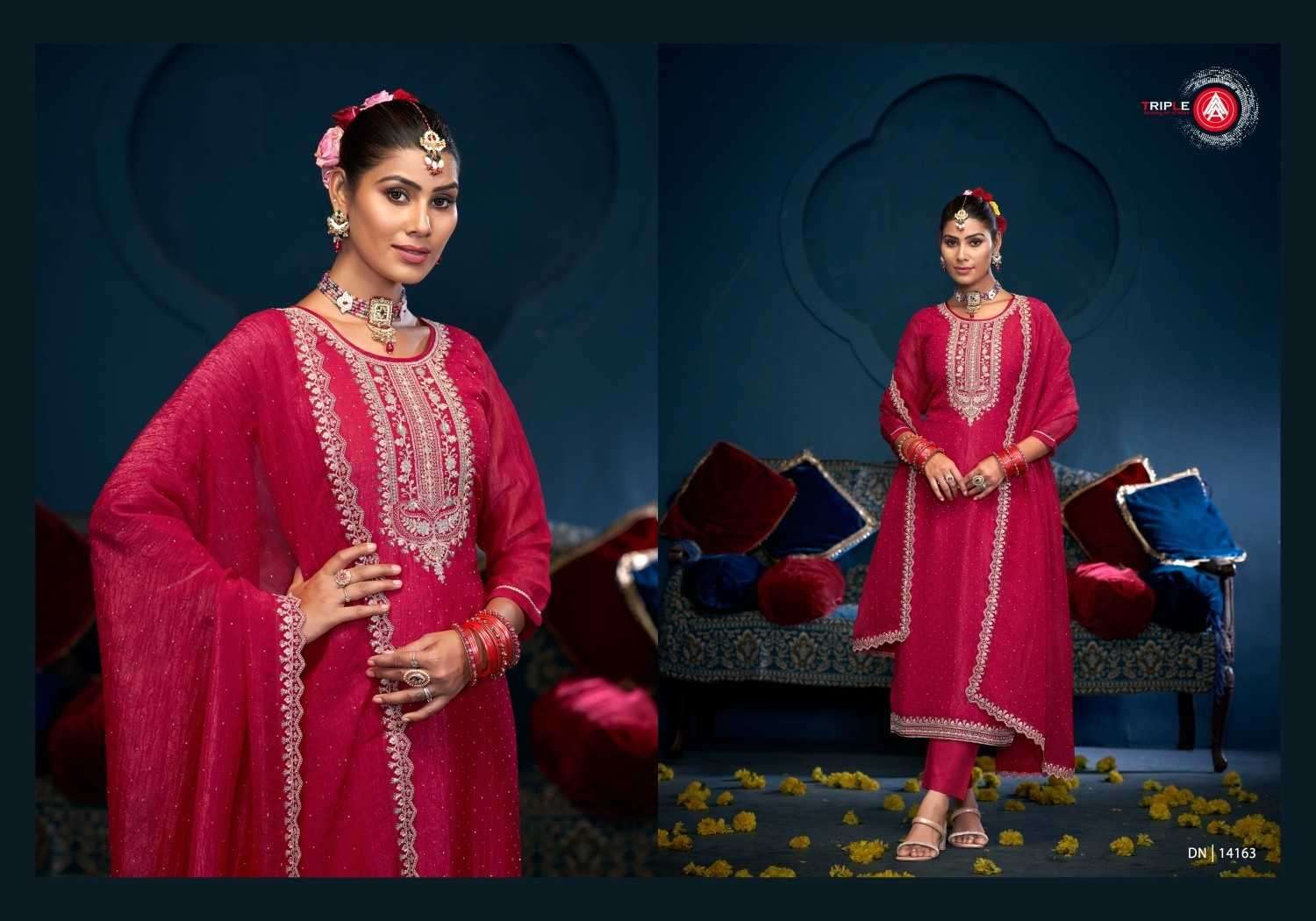 TRIPLE AAA PRESENTS GULABI ELEGANT STYLE VISCOSE CRUSH SILK DRESS MATERIEL CATALOG WHOLESALER AND EXPORTER IN SURAT