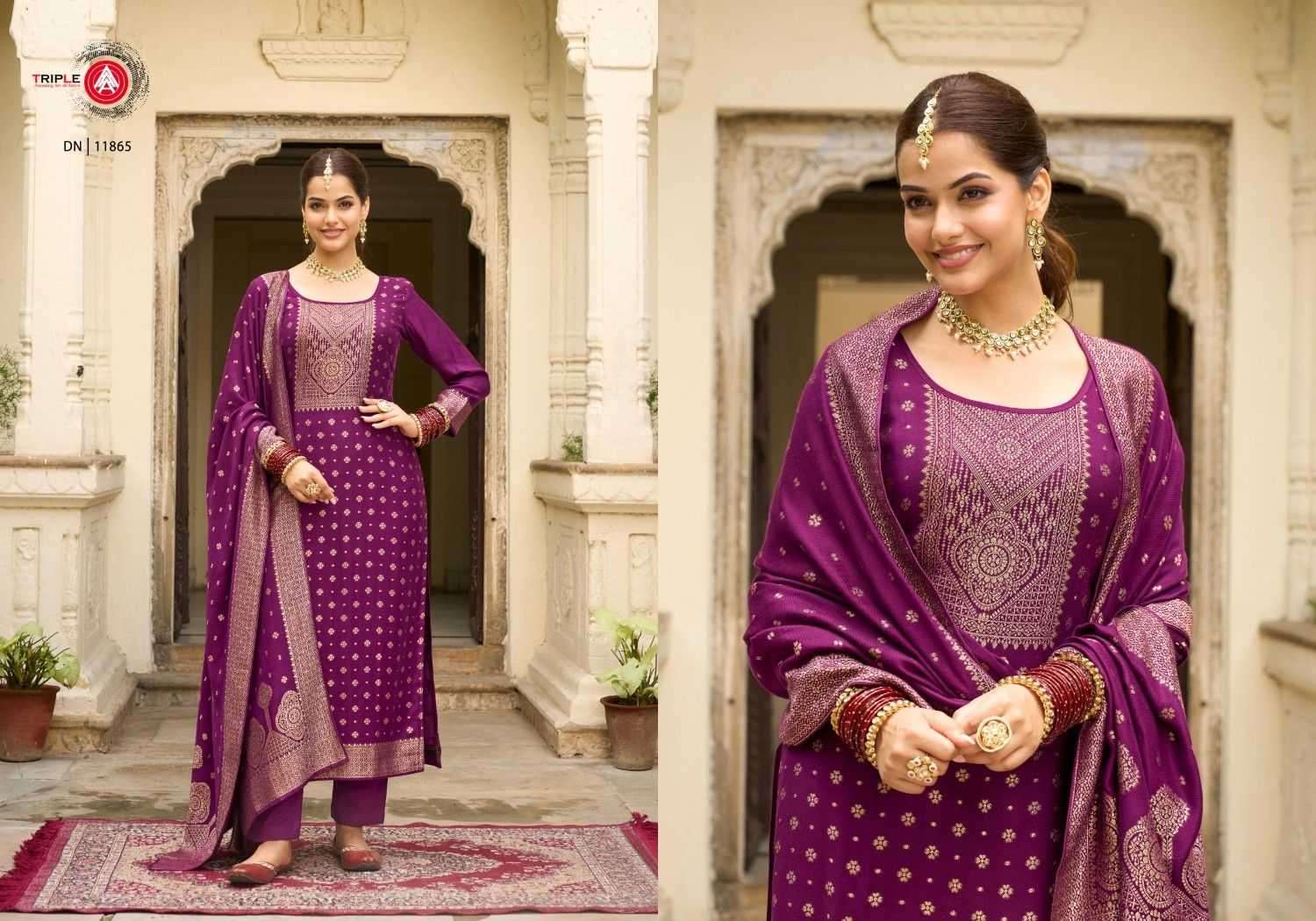 TRIPLE AAA PRESENTS GURLEEN VISCOSE PASHMINA JACQUARD SALWAR SUITS CATALOG WHOLESALER AND EXPORTER IN SURAT