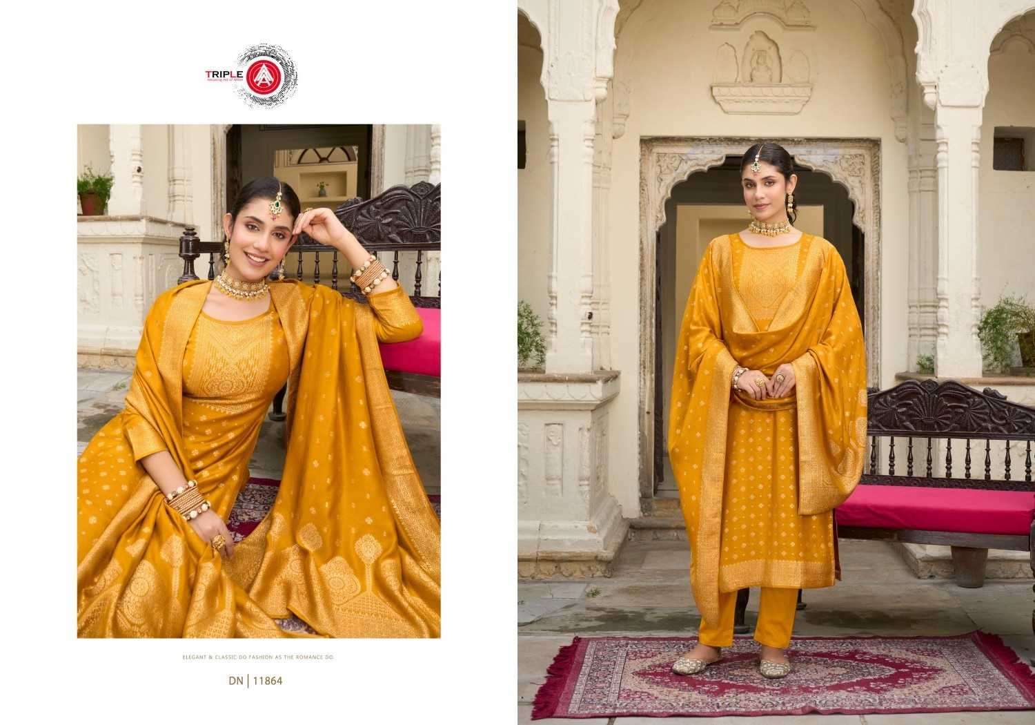 TRIPLE AAA PRESENTS GURLEEN VISCOSE PASHMINA JACQUARD SALWAR SUITS CATALOG WHOLESALER AND EXPORTER IN SURAT