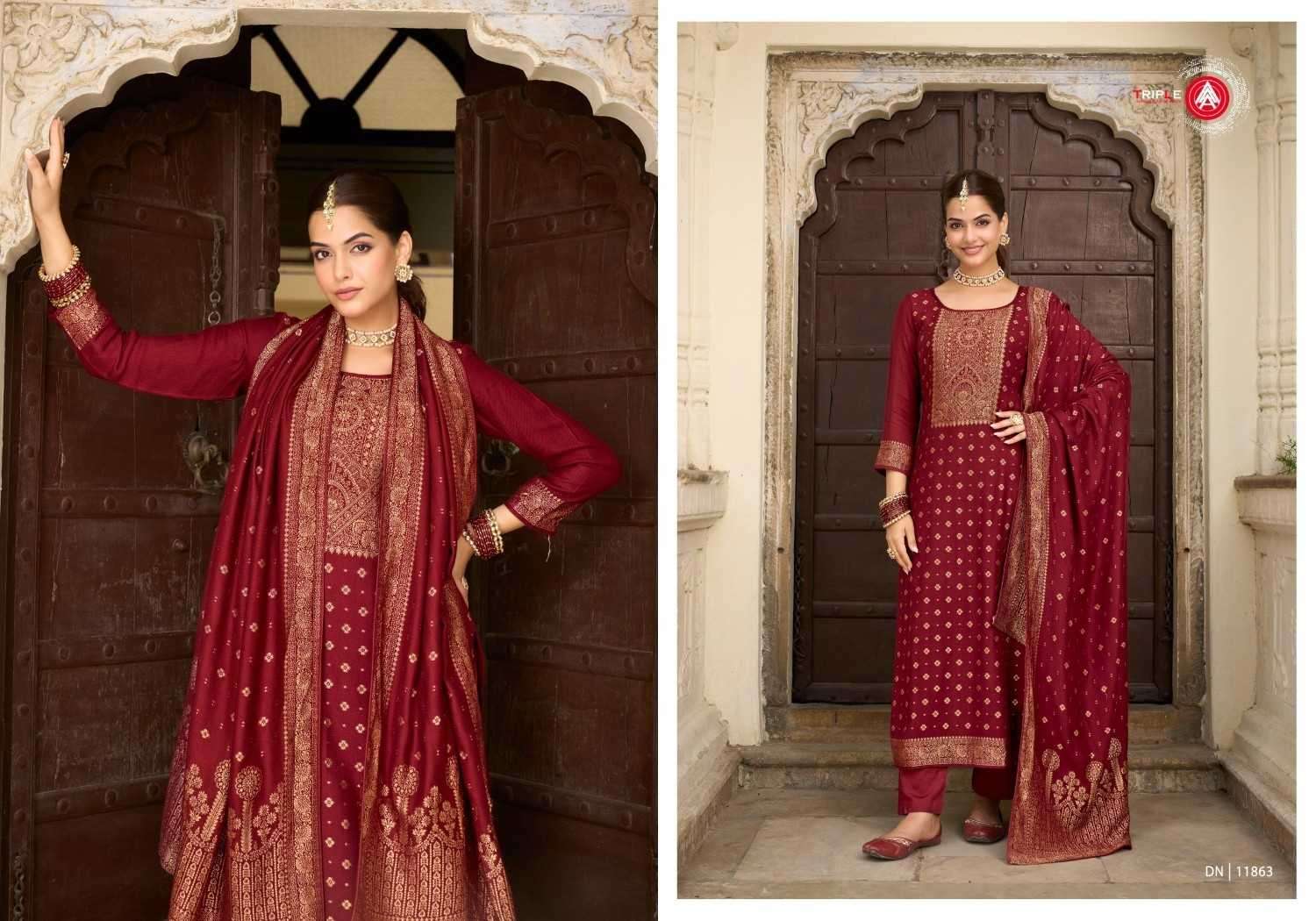 TRIPLE AAA PRESENTS GURLEEN VISCOSE PASHMINA JACQUARD SALWAR SUITS CATALOG WHOLESALER AND EXPORTER IN SURAT