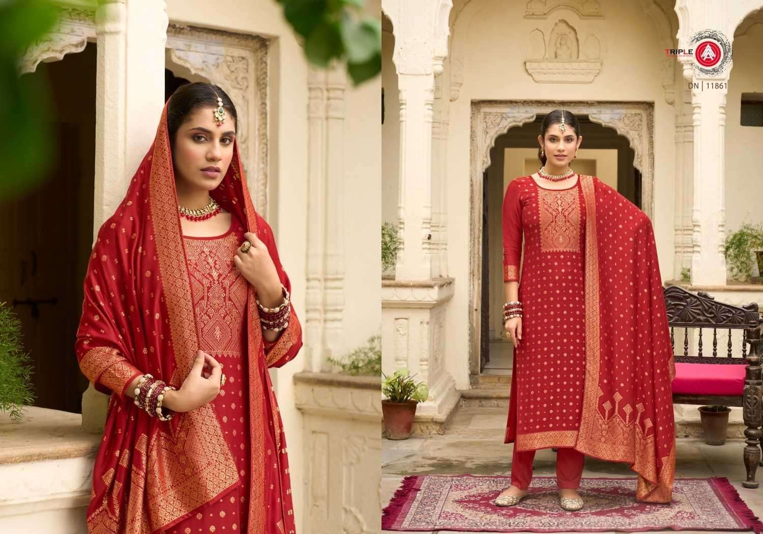 TRIPLE AAA PRESENTS GURLEEN VISCOSE PASHMINA JACQUARD SALWAR SUITS CATALOG WHOLESALER AND EXPORTER IN SURAT