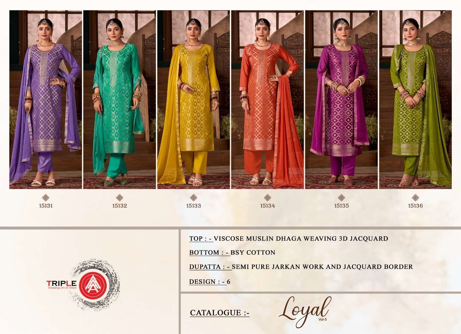 TRIPLE AAA PRESENTS LOYAL VOL-5 COLOUR ADDITION VISCOSE MUSLIN DRESS MATERIAL CATALOG WHOLESALER AND EXPORTER 