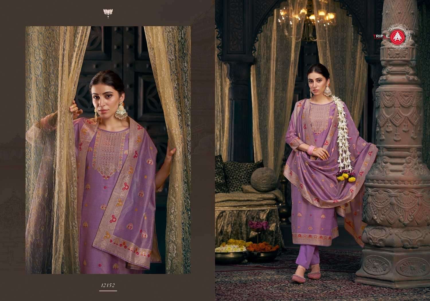TRIPLE AAA PRESENTS TANIYA VISCOSE SIMMER SILK MINAKARI WORK LADIES SUIT CATALOG WHOLESALER AND EXPORTER 