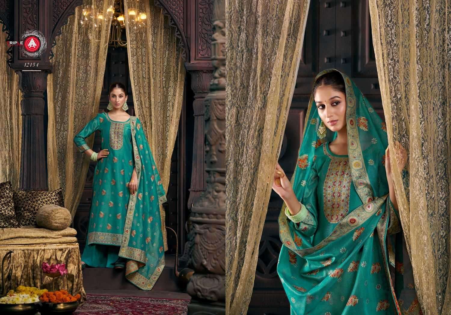 TRIPLE AAA PRESENTS TANIYA VISCOSE SIMMER SILK MINAKARI WORK LADIES SUIT CATALOG WHOLESALER AND EXPORTER 
