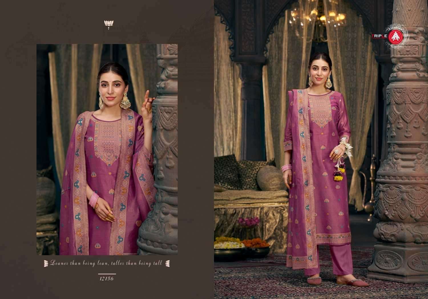 TRIPLE AAA PRESENTS TANIYA VISCOSE SIMMER SILK MINAKARI WORK LADIES SUIT CATALOG WHOLESALER AND EXPORTER 