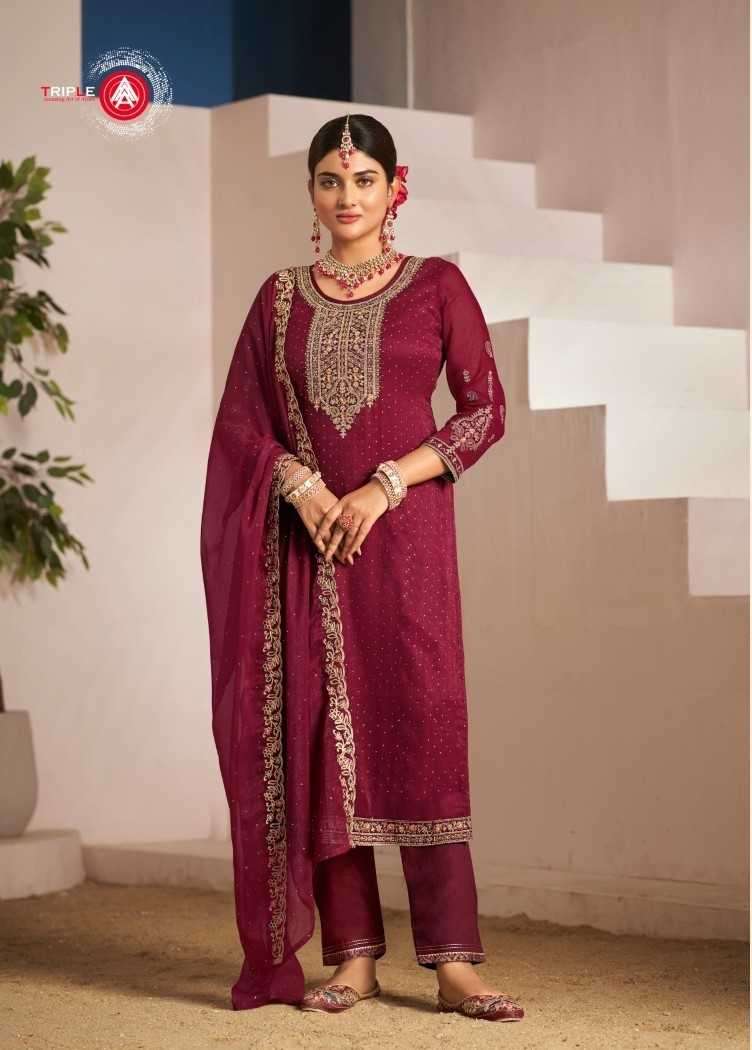 TRIPLE AAA PRESENTS ZANKAR FASHIONABLE GEORGETTE JARKAN WORK SALWAR SUITS CATALOG WHOLESALER AND EXPORTER IN SURAT
