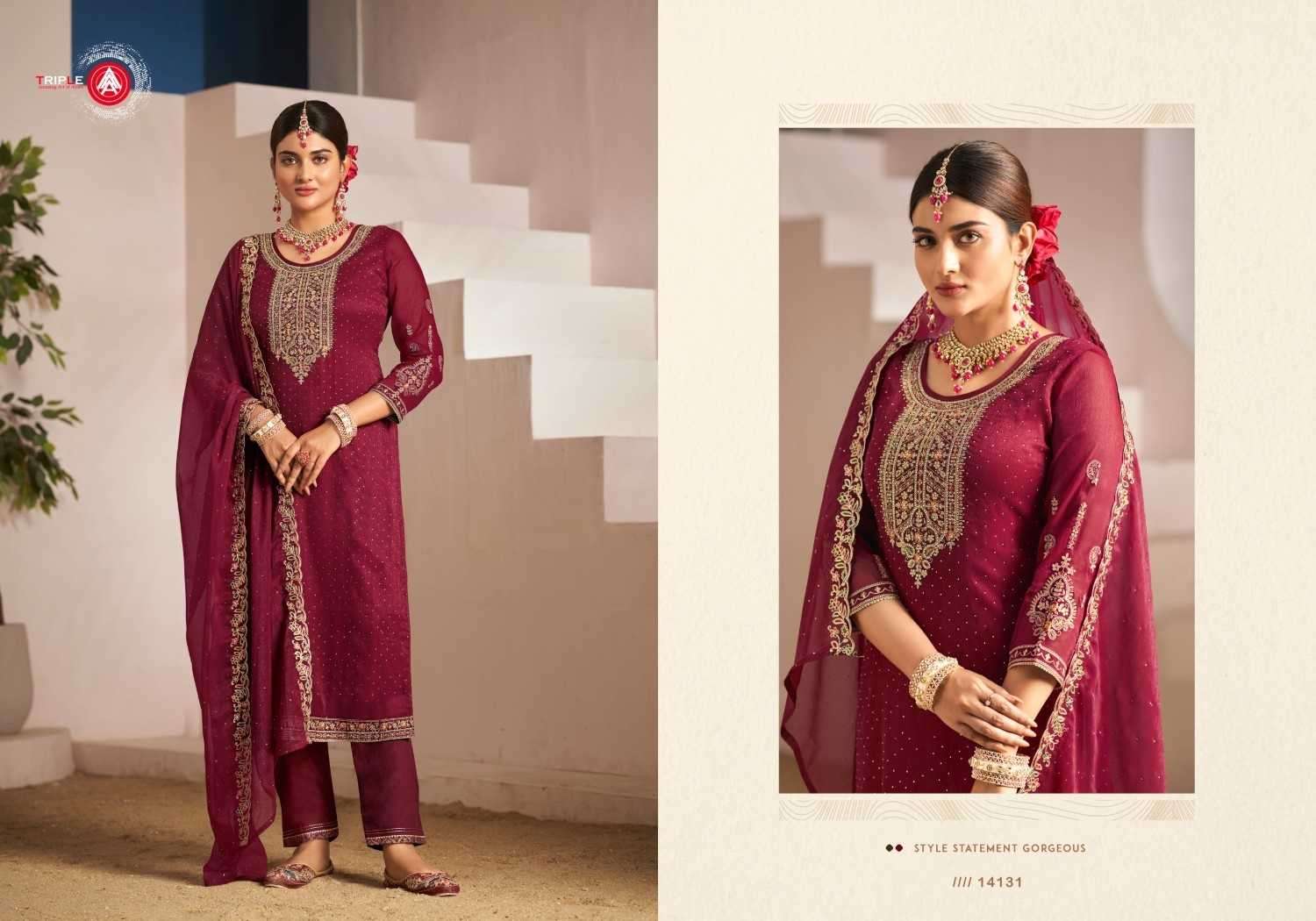 TRIPLE AAA PRESENTS ZANKAR FASHIONABLE GEORGETTE JARKAN WORK SALWAR SUITS CATALOG WHOLESALER AND EXPORTER IN SURAT
