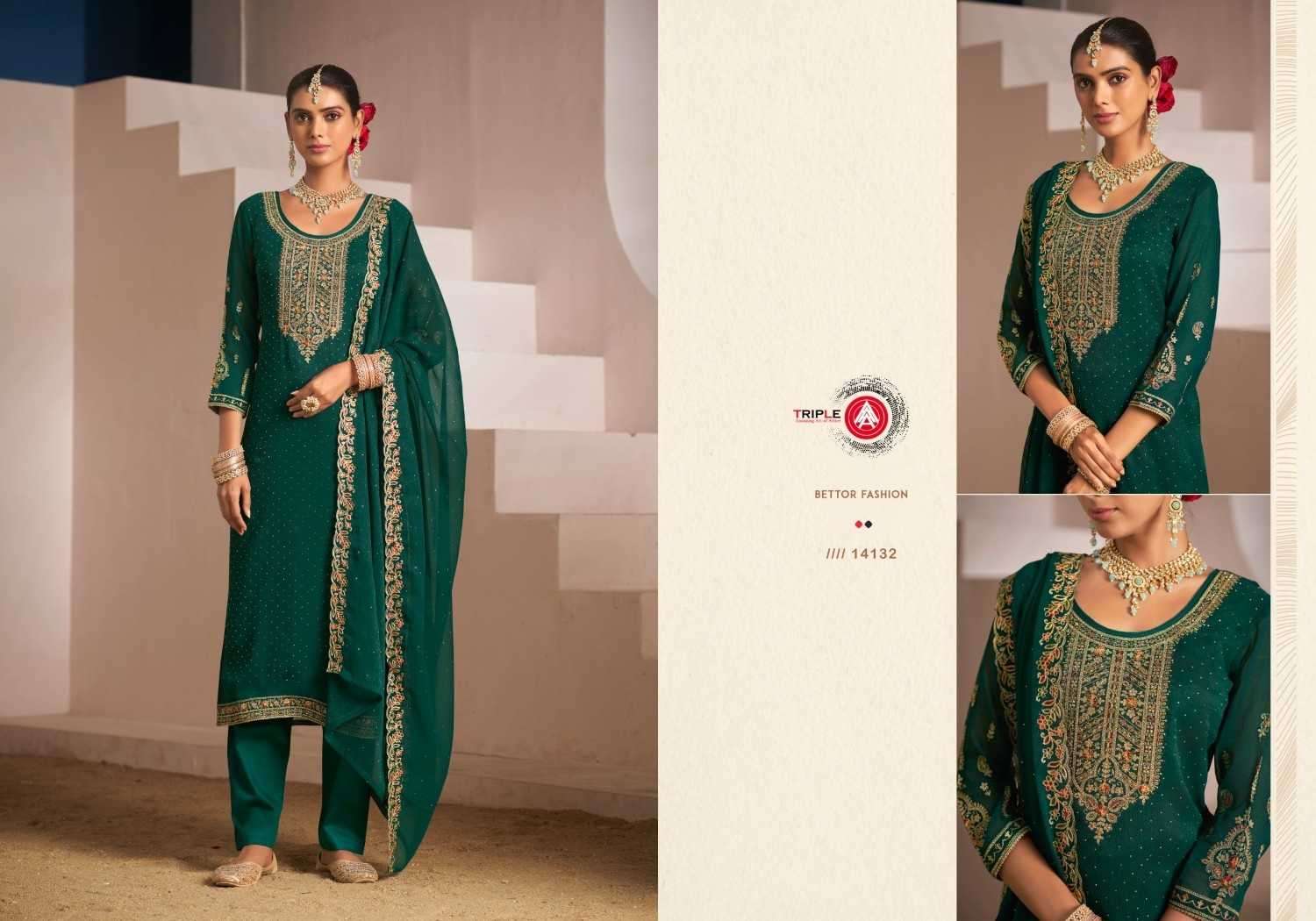 TRIPLE AAA PRESENTS ZANKAR FASHIONABLE GEORGETTE JARKAN WORK SALWAR SUITS CATALOG WHOLESALER AND EXPORTER IN SURAT