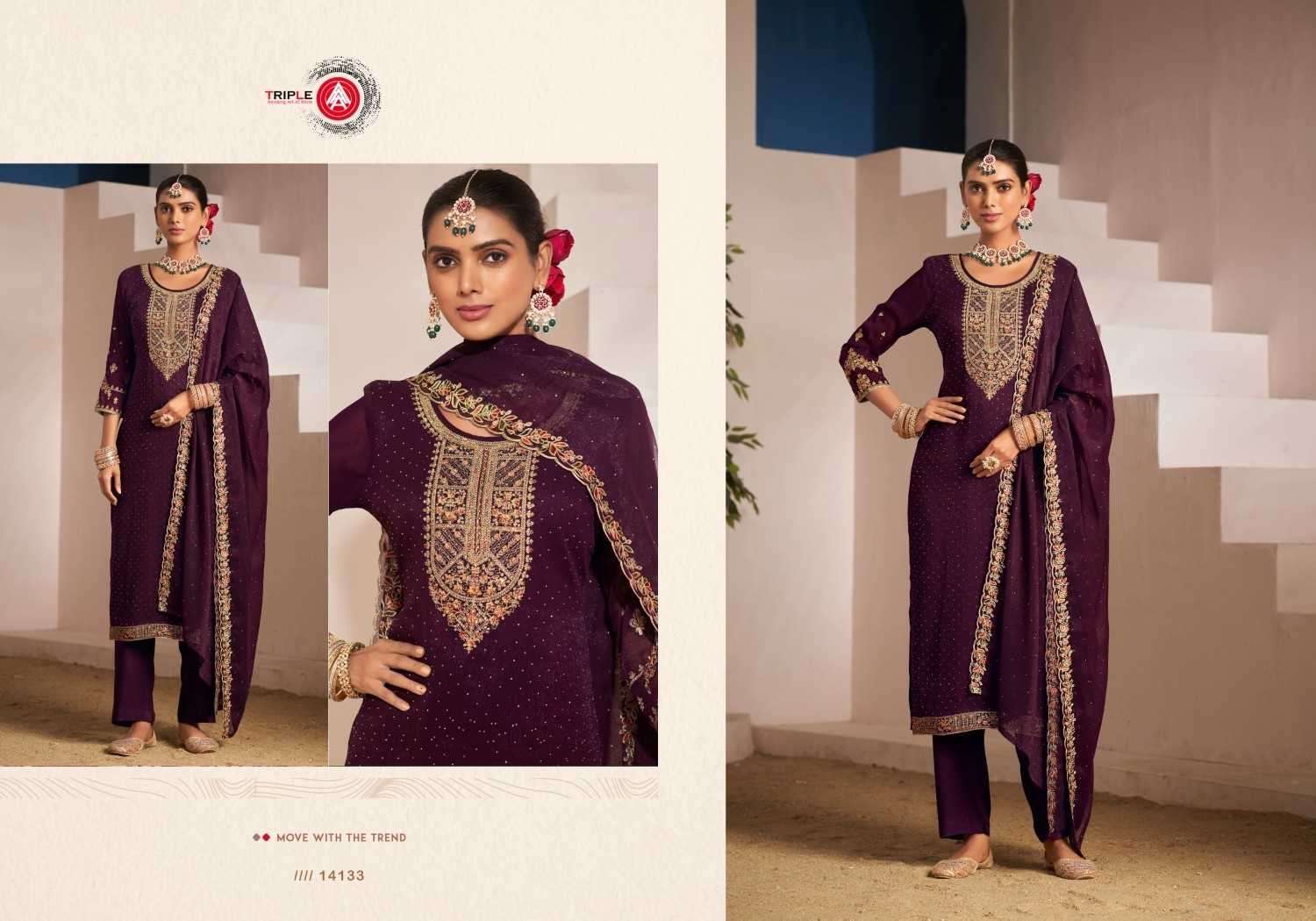 TRIPLE AAA PRESENTS ZANKAR FASHIONABLE GEORGETTE JARKAN WORK SALWAR SUITS CATALOG WHOLESALER AND EXPORTER IN SURAT