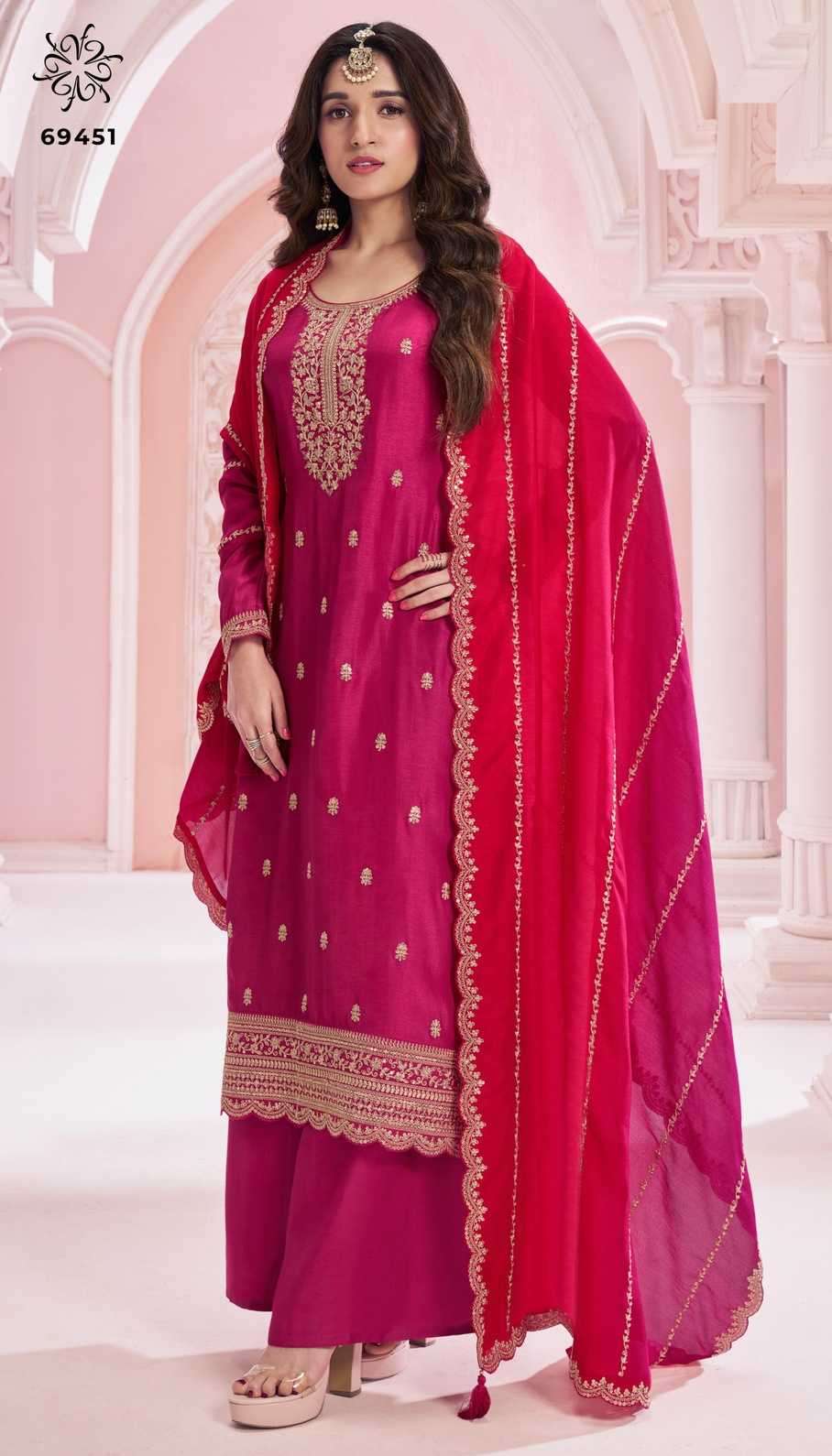 VINAY FASHION PRESENTS KULEESH SUHAAG DESIGNER SILK GEORGETTE PLUS SIZE 3PCS SALWAR SUITS CATALOG WHOLESALER AND EXPORTER IN SURAT