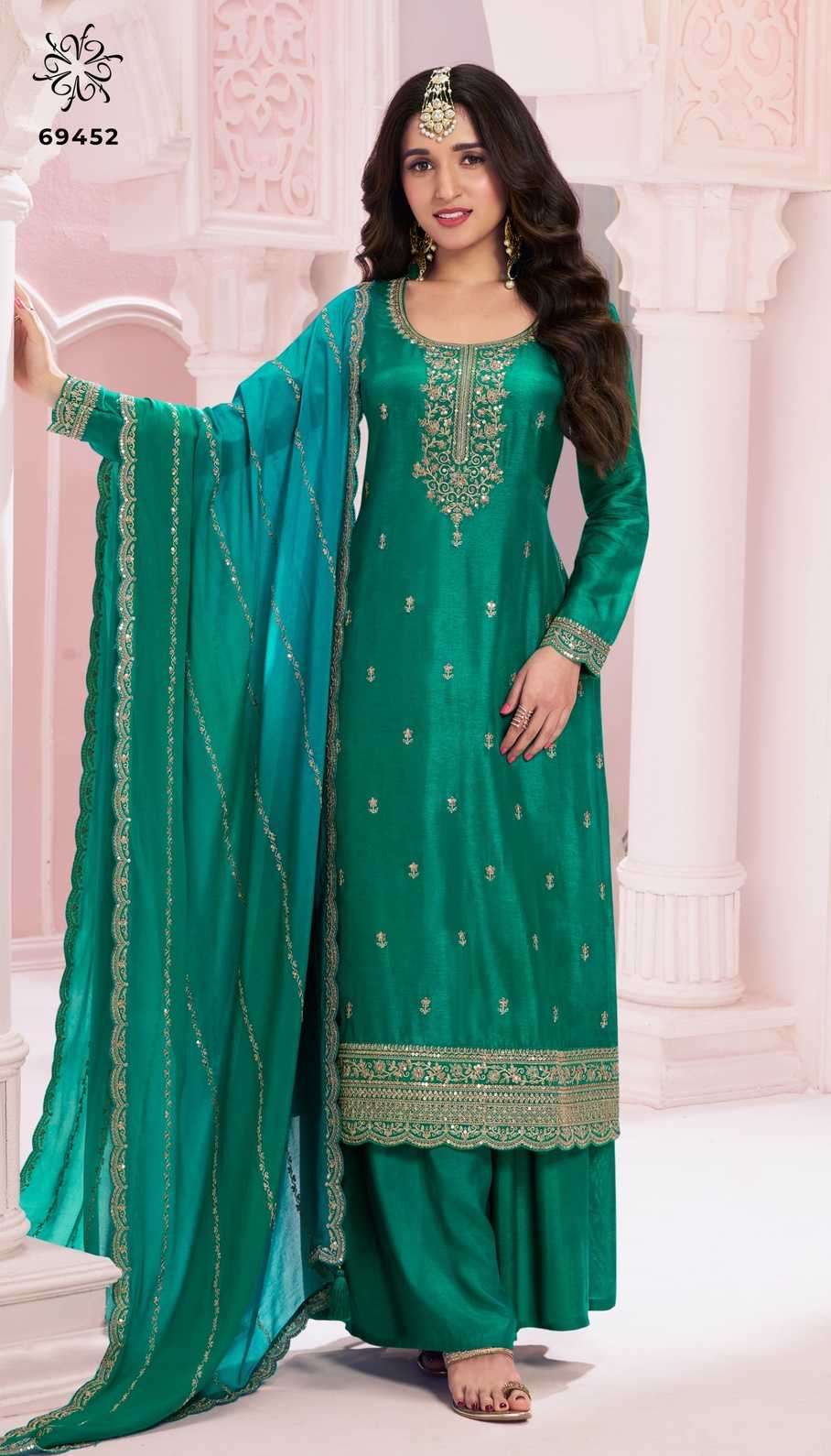 VINAY FASHION PRESENTS KULEESH SUHAAG DESIGNER SILK GEORGETTE PLUS SIZE 3PCS SALWAR SUITS CATALOG WHOLESALER AND EXPORTER IN SURAT