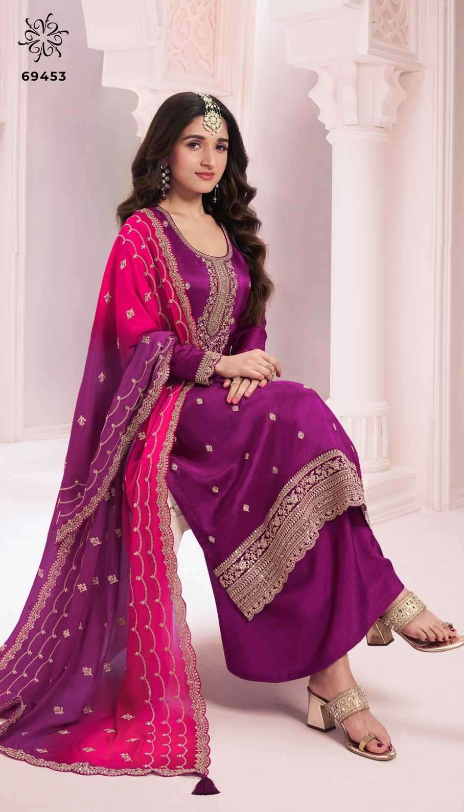 VINAY FASHION PRESENTS KULEESH SUHAAG DESIGNER SILK GEORGETTE PLUS SIZE 3PCS SALWAR SUITS CATALOG WHOLESALER AND EXPORTER IN SURAT