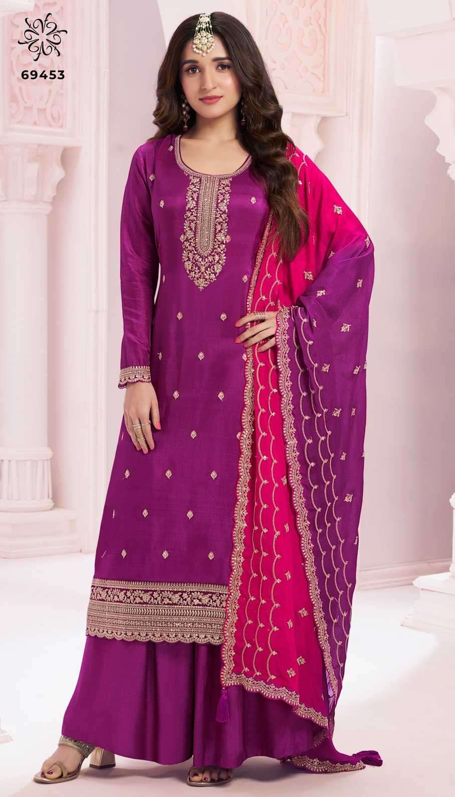 VINAY FASHION PRESENTS KULEESH SUHAAG DESIGNER SILK GEORGETTE PLUS SIZE 3PCS SALWAR SUITS CATALOG WHOLESALER AND EXPORTER IN SURAT