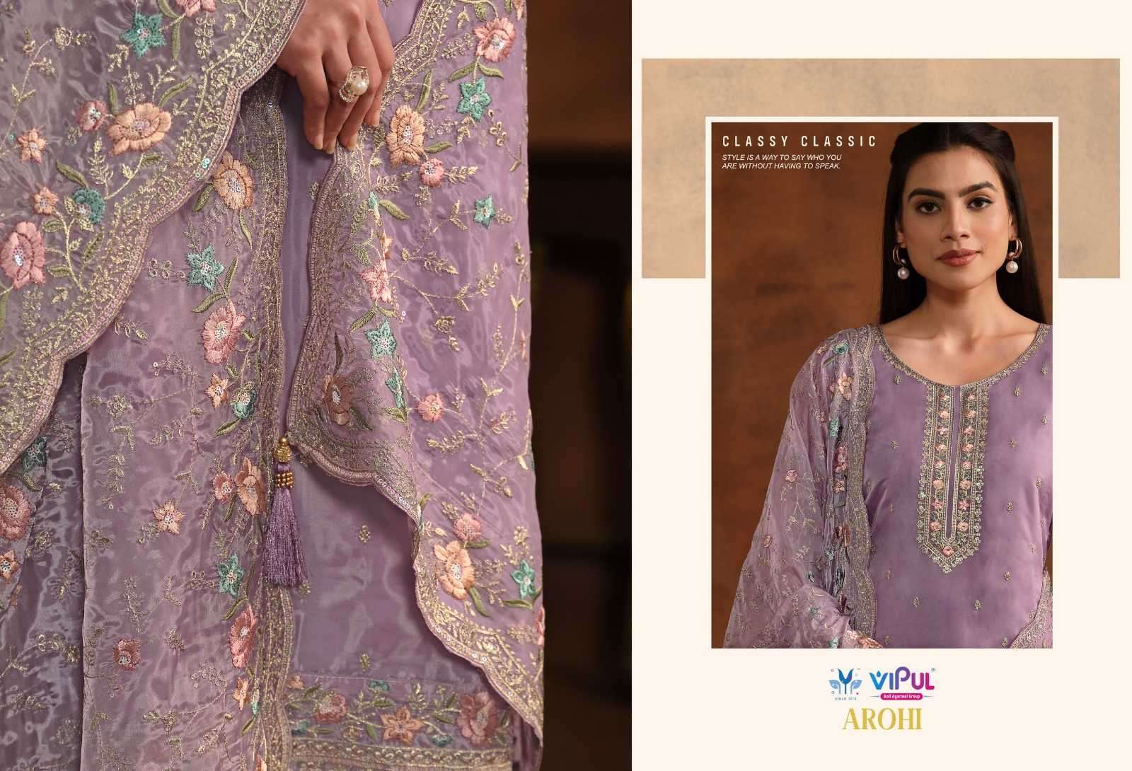 VIPUL PRESENTS AROHI COLOUR ADDITION ORGANZA DRESS MATERIAL CATALOG WHOLESALER AND EXPORTER IN SURAT