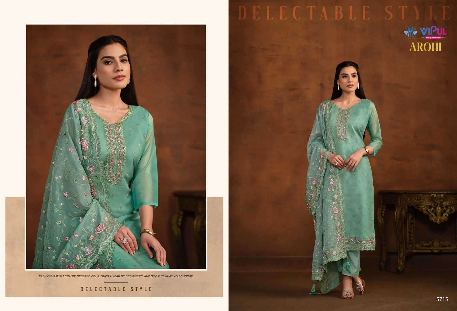 VIPUL PRESENTS AROHI COLOUR ADDITION ORGANZA DRESS MATERIAL CATALOG WHOLESALER AND EXPORTER IN SURAT