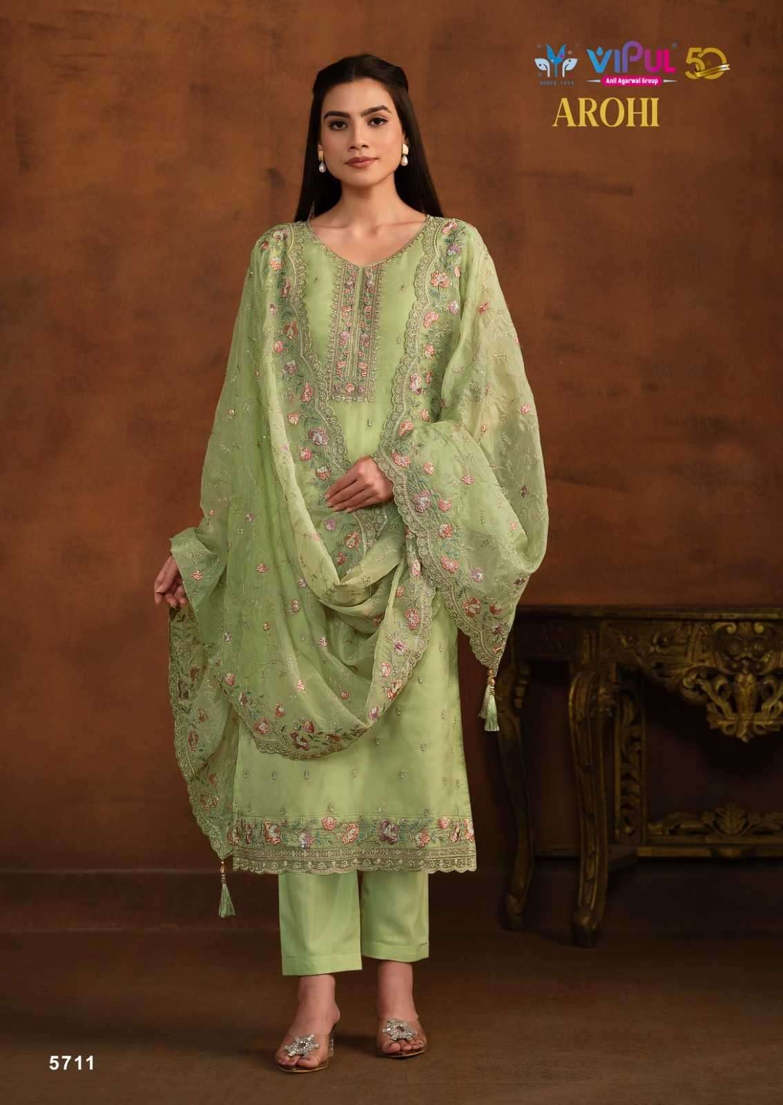 VIPUL PRESENTS AROHI COLOUR ADDITION ORGANZA DRESS MATERIAL CATALOG WHOLESALER AND EXPORTER IN SURAT