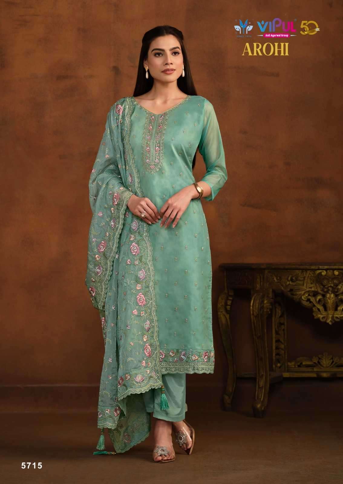 VIPUL PRESENTS AROHI COLOUR ADDITION ORGANZA DRESS MATERIAL CATALOG WHOLESALER AND EXPORTER IN SURAT