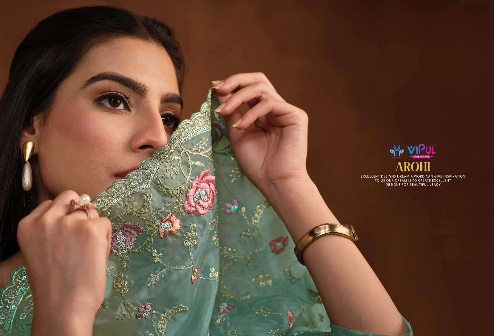 VIPUL PRESENTS AROHI COLOUR ADDITION ORGANZA DRESS MATERIAL CATALOG WHOLESALER AND EXPORTER IN SURAT