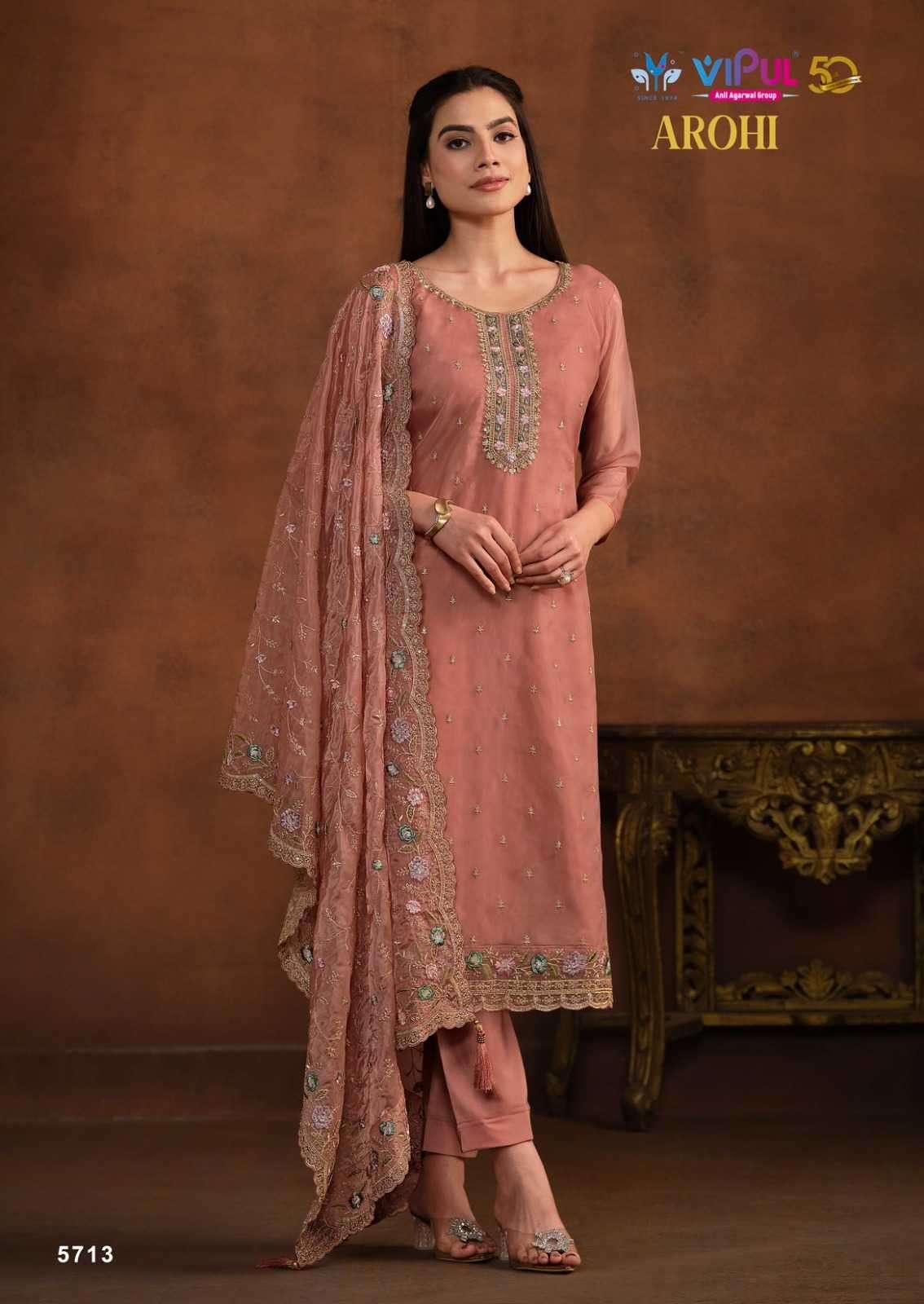 VIPUL PRESENTS AROHI COLOUR ADDITION ORGANZA DRESS MATERIAL CATALOG WHOLESALER AND EXPORTER IN SURAT