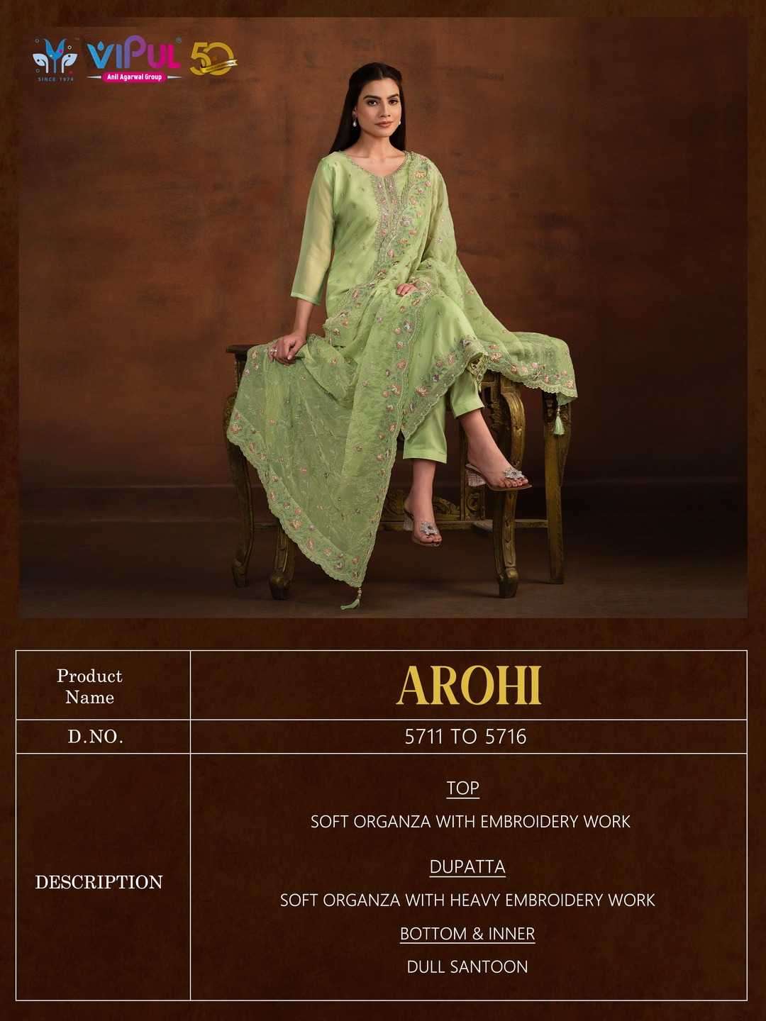 VIPUL PRESENTS AROHI COLOUR ADDITION ORGANZA DRESS MATERIAL CATALOG WHOLESALER AND EXPORTER IN SURAT