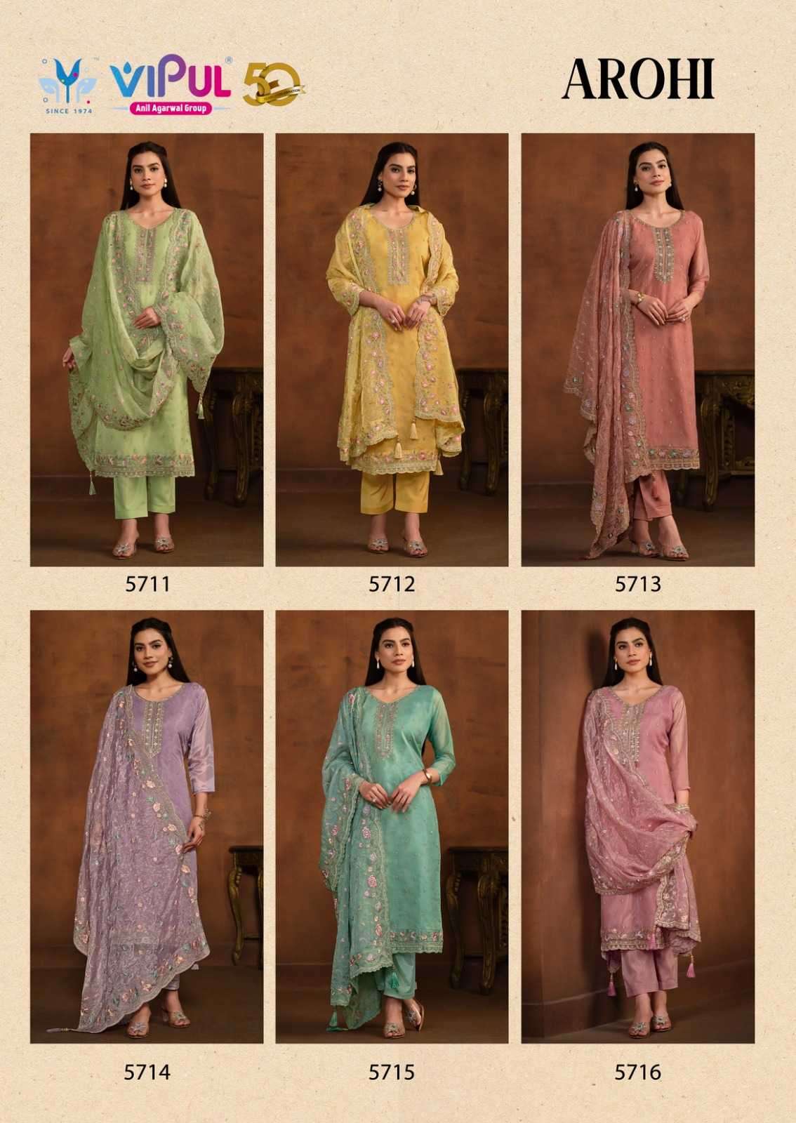 VIPUL PRESENTS AROHI COLOUR ADDITION ORGANZA DRESS MATERIAL CATALOG WHOLESALER AND EXPORTER IN SURAT