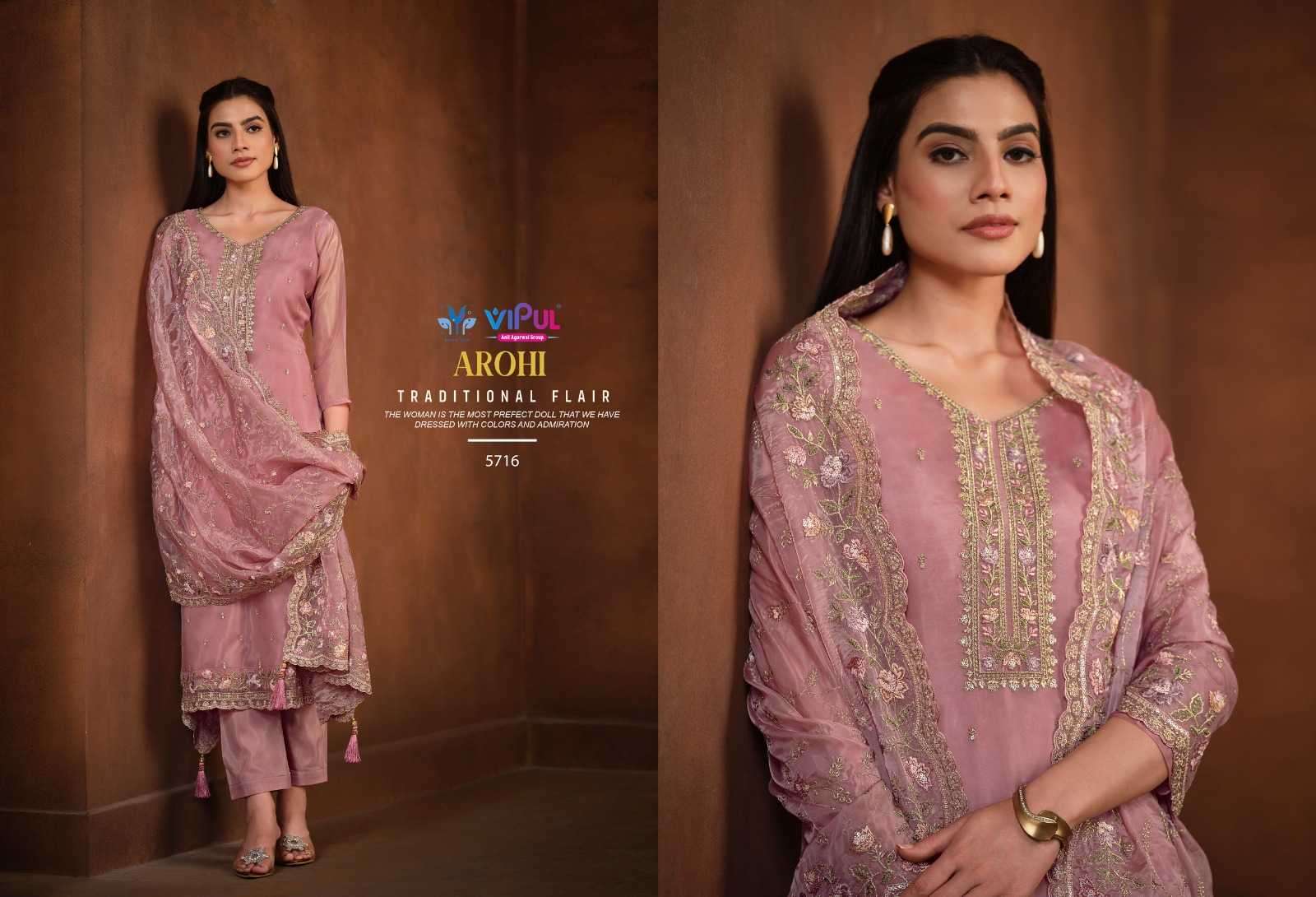 VIPUL PRESENTS AROHI COLOUR ADDITION ORGANZA DRESS MATERIAL CATALOG WHOLESALER AND EXPORTER IN SURAT