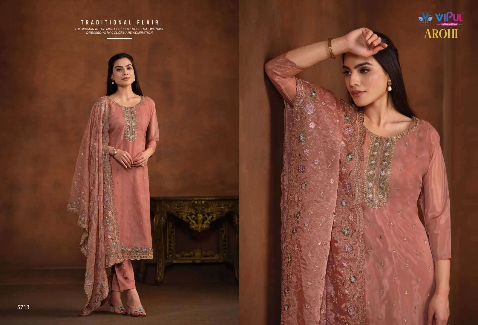 VIPUL PRESENTS AROHI COLOUR ADDITION ORGANZA DRESS MATERIAL CATALOG WHOLESALER AND EXPORTER IN SURAT