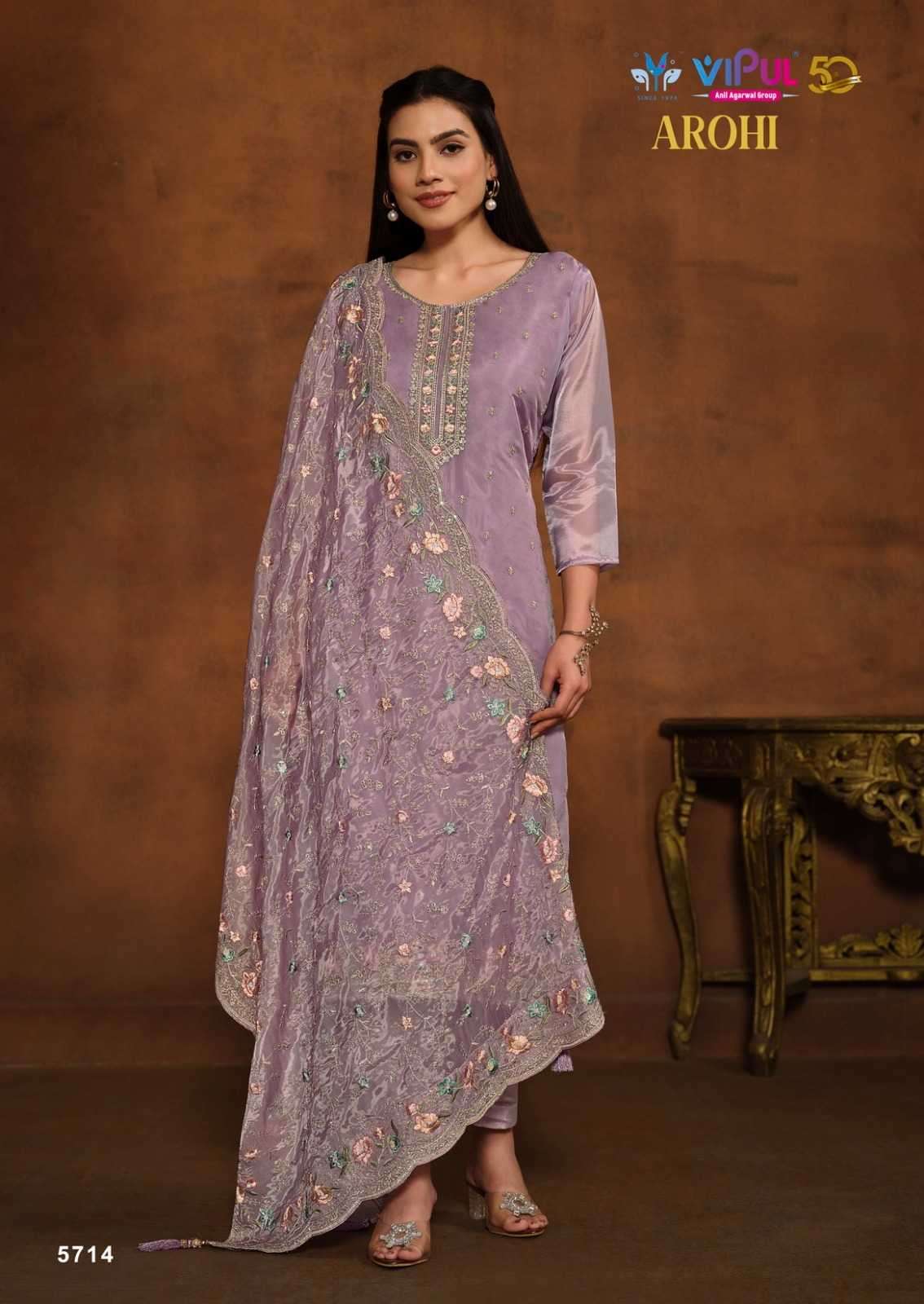 VIPUL PRESENTS AROHI COLOUR ADDITION ORGANZA DRESS MATERIAL CATALOG WHOLESALER AND EXPORTER IN SURAT