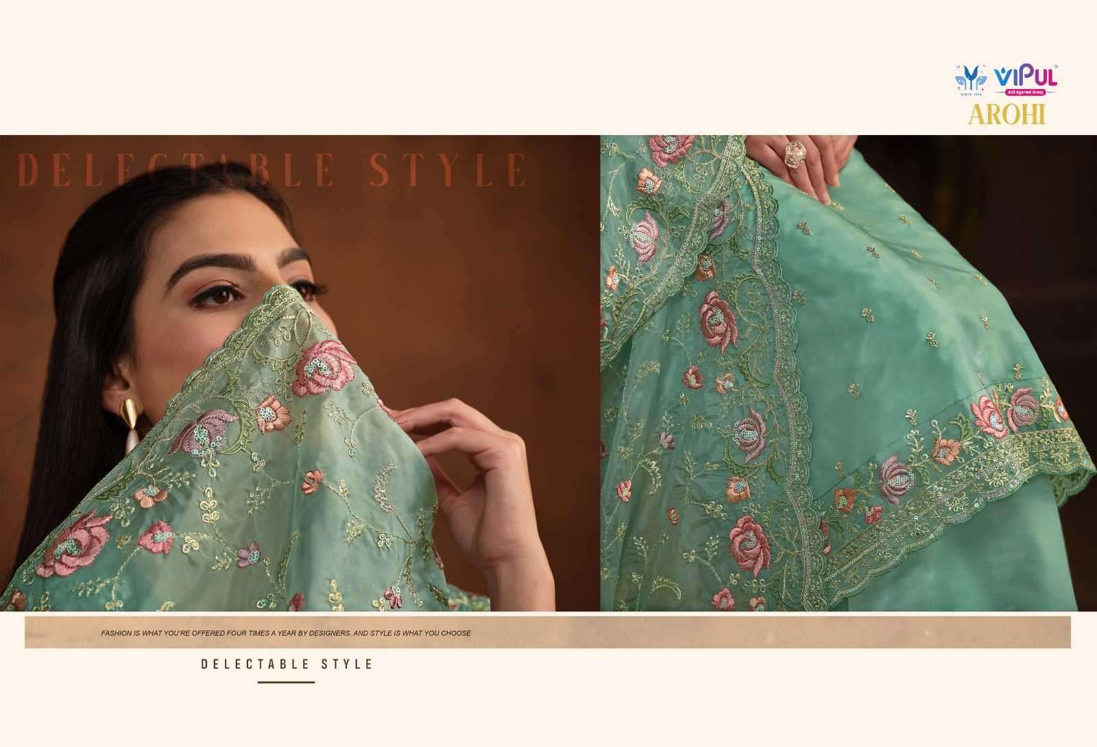 VIPUL PRESENTS AROHI COLOUR ADDITION ORGANZA DRESS MATERIAL CATALOG WHOLESALER AND EXPORTER IN SURAT