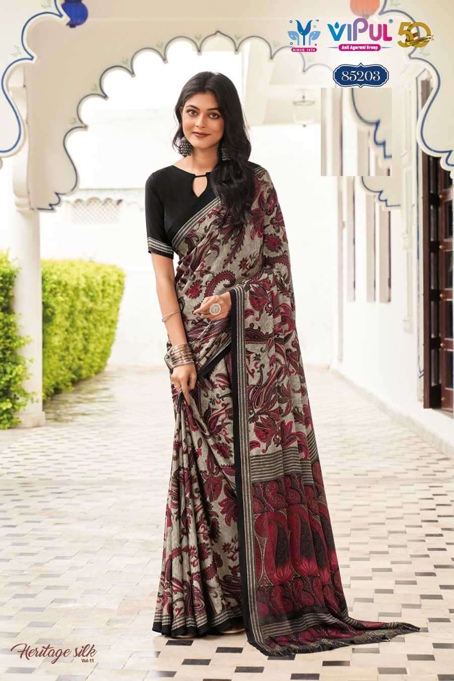 VIPUL PRESENTS HERITAGE SILK VOL-11 FASHION PURE CRAPE SILK SAREE CATALOG WHOLESALER AND EXPORTER 