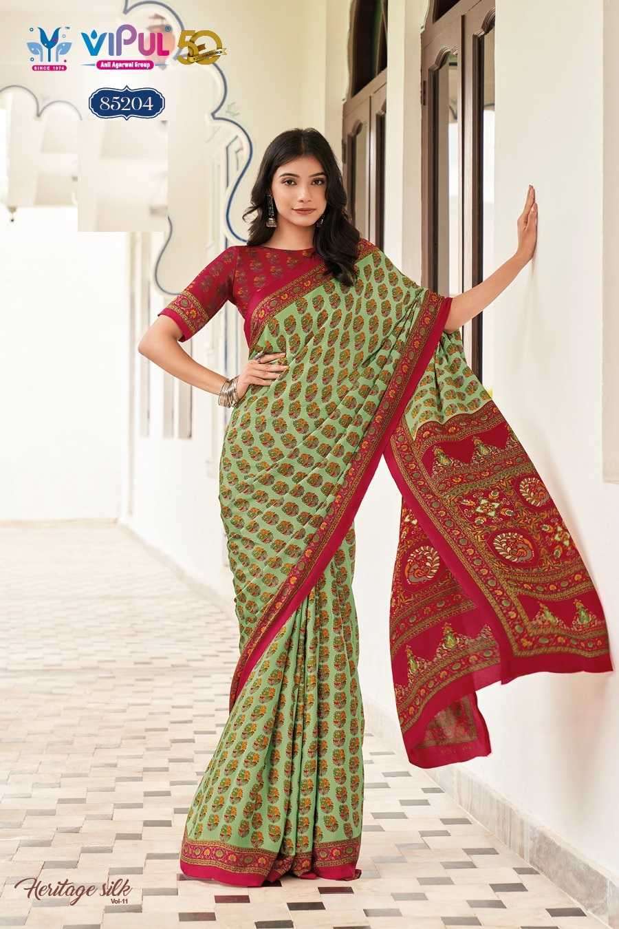 VIPUL PRESENTS HERITAGE SILK VOL-11 FASHION PURE CRAPE SILK SAREE CATALOG WHOLESALER AND EXPORTER 