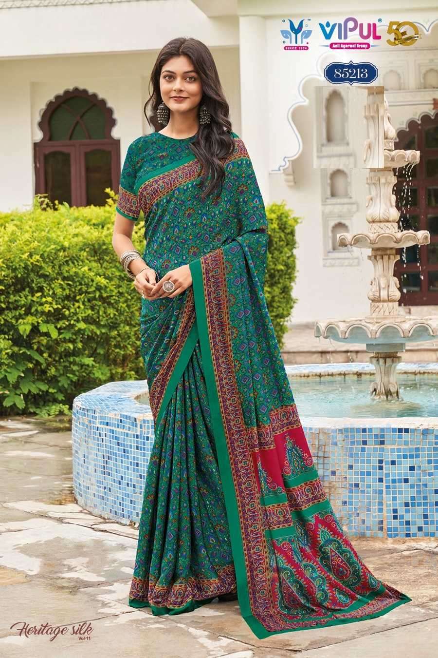 VIPUL PRESENTS HERITAGE SILK VOL-11 FASHION PURE CRAPE SILK SAREE CATALOG WHOLESALER AND EXPORTER 