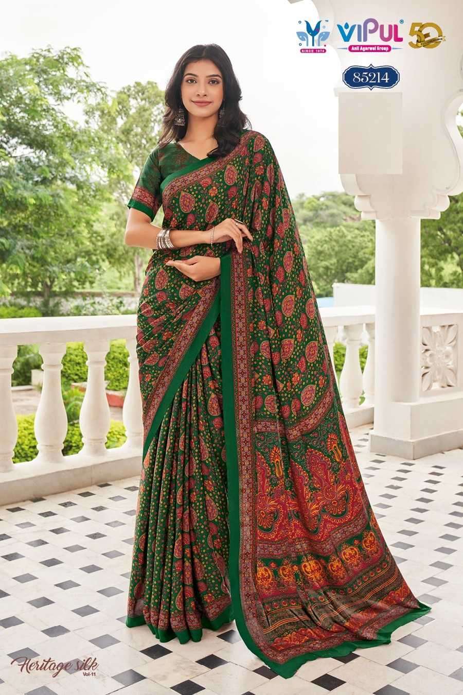 VIPUL PRESENTS HERITAGE SILK VOL-11 FASHION PURE CRAPE SILK SAREE CATALOG WHOLESALER AND EXPORTER 