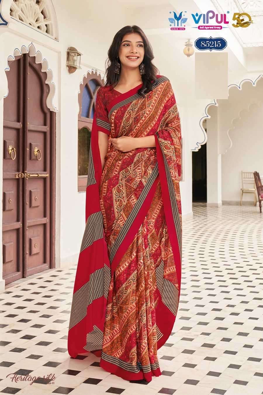 VIPUL PRESENTS HERITAGE SILK VOL-11 FASHION PURE CRAPE SILK SAREE CATALOG WHOLESALER AND EXPORTER 