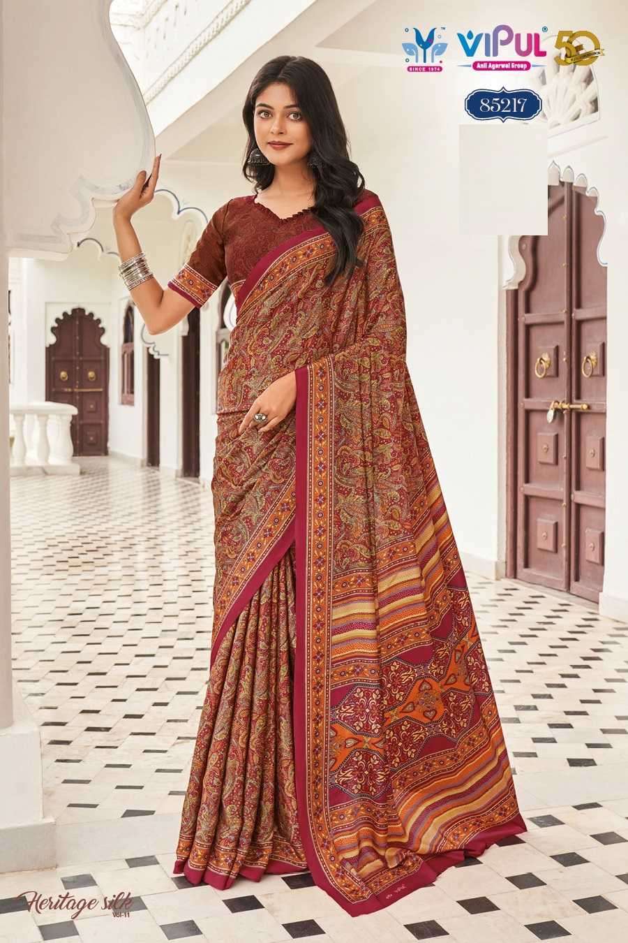 VIPUL PRESENTS HERITAGE SILK VOL-11 FASHION PURE CRAPE SILK SAREE CATALOG WHOLESALER AND EXPORTER 