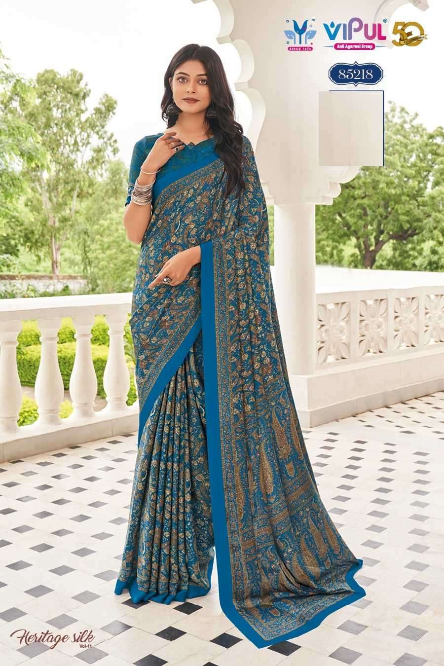 VIPUL PRESENTS HERITAGE SILK VOL-11 FASHION PURE CRAPE SILK SAREE CATALOG WHOLESALER AND EXPORTER 