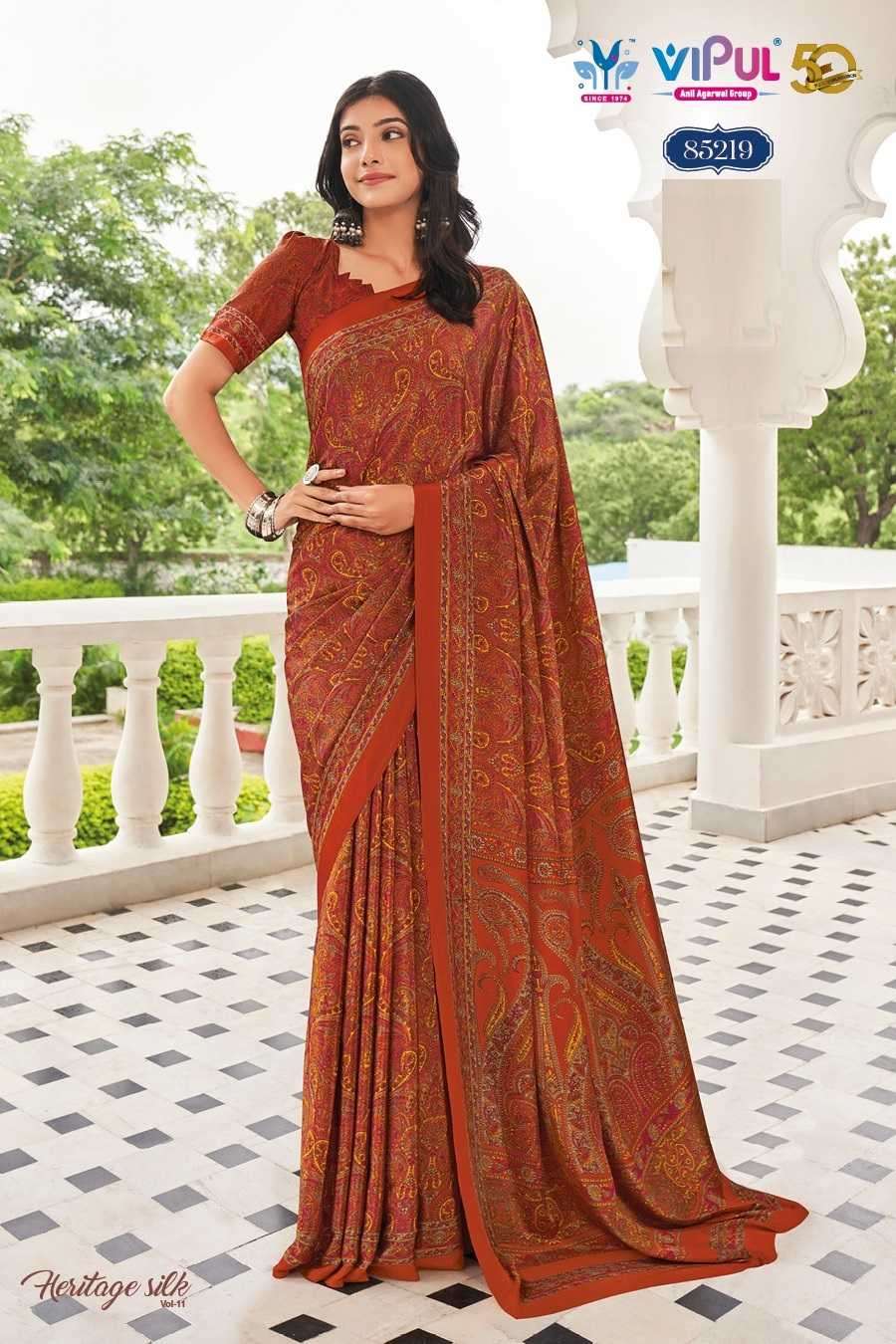 VIPUL PRESENTS HERITAGE SILK VOL-11 FASHION PURE CRAPE SILK SAREE CATALOG WHOLESALER AND EXPORTER 