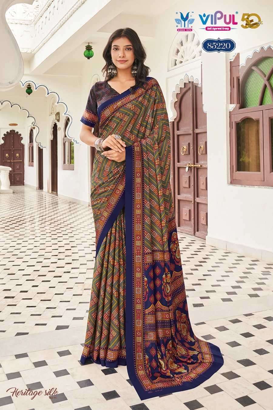 VIPUL PRESENTS HERITAGE SILK VOL-11 FASHION PURE CRAPE SILK SAREE CATALOG WHOLESALER AND EXPORTER 