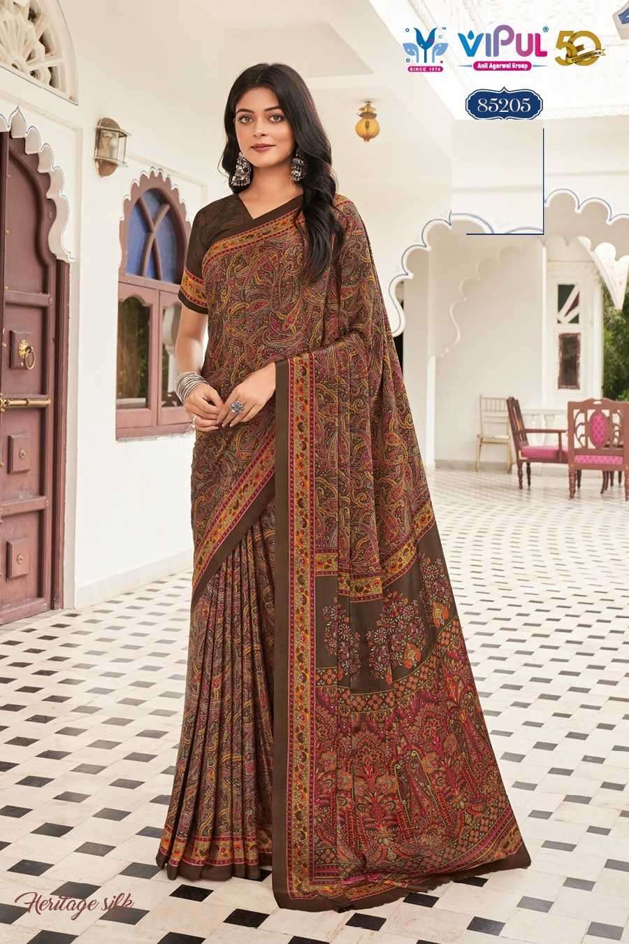 VIPUL PRESENTS HERITAGE SILK VOL-11 FASHION PURE CRAPE SILK SAREE CATALOG WHOLESALER AND EXPORTER 