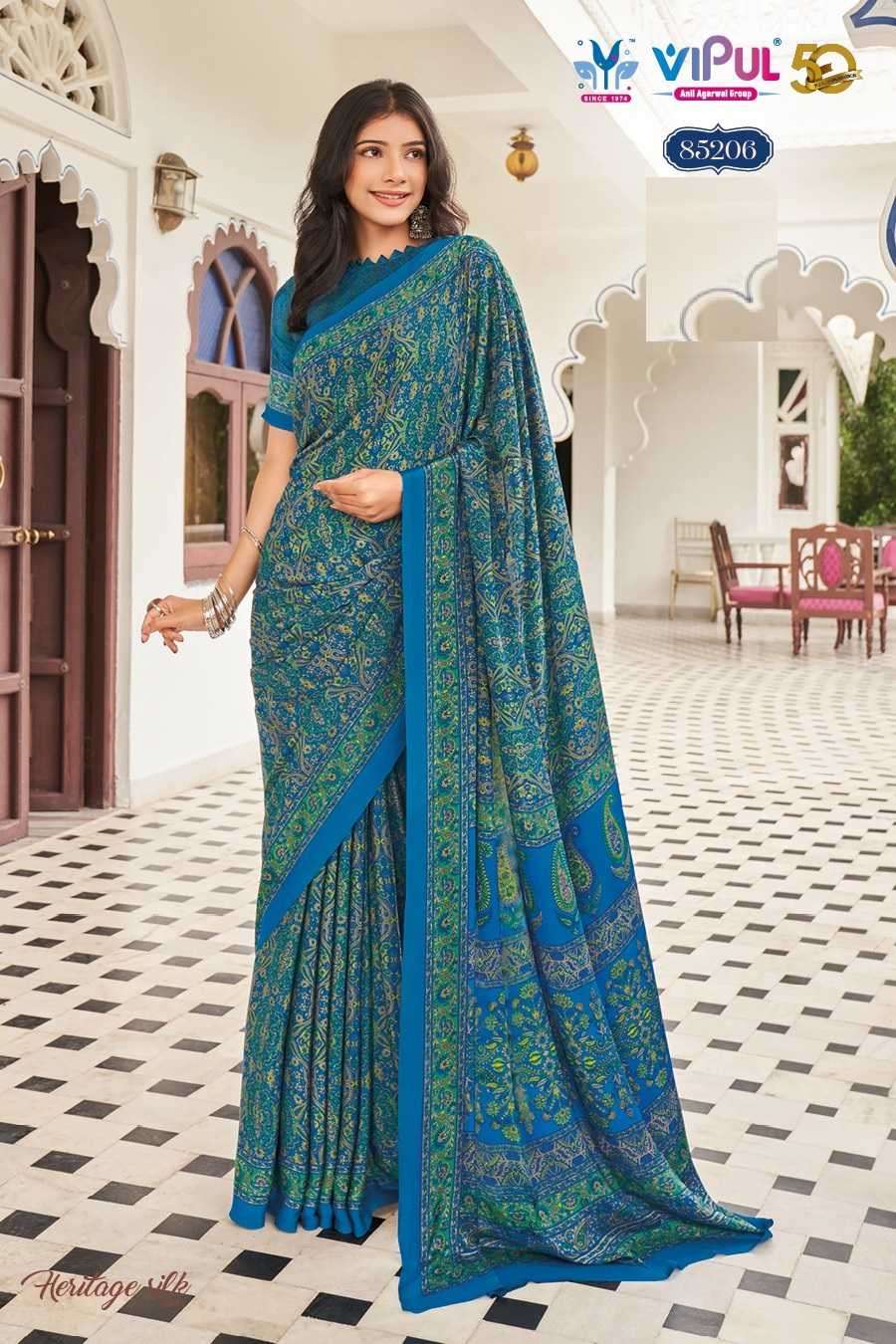 VIPUL PRESENTS HERITAGE SILK VOL-11 FASHION PURE CRAPE SILK SAREE CATALOG WHOLESALER AND EXPORTER 