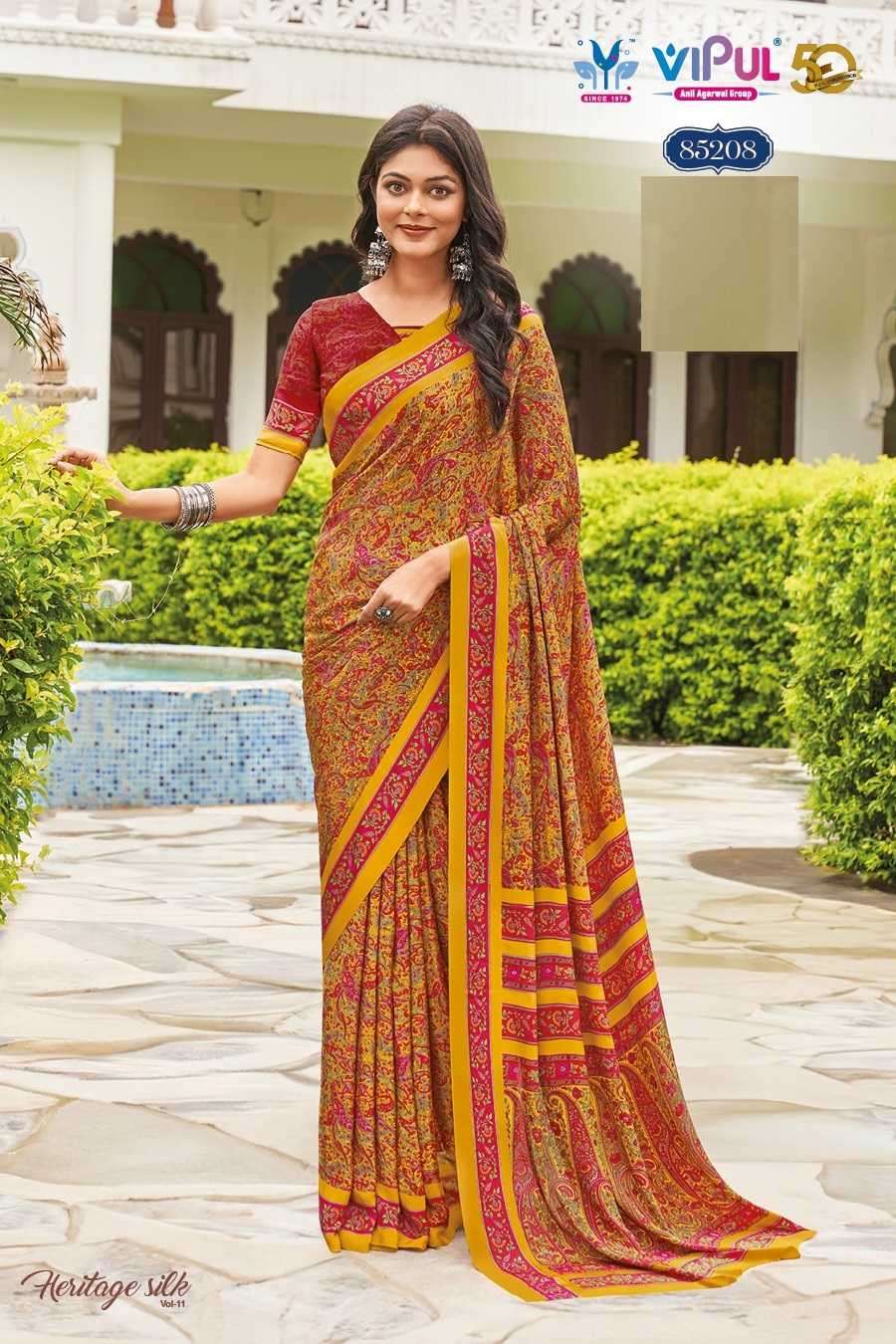 VIPUL PRESENTS HERITAGE SILK VOL-11 FASHION PURE CRAPE SILK SAREE CATALOG WHOLESALER AND EXPORTER 