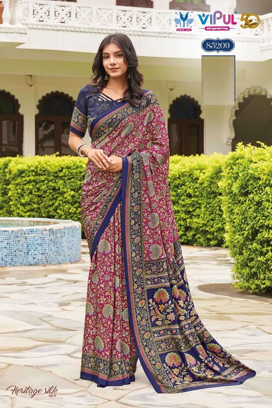VIPUL PRESENTS HERITAGE SILK VOL-11 FASHION PURE CRAPE SILK SAREE CATALOG WHOLESALER AND EXPORTER 