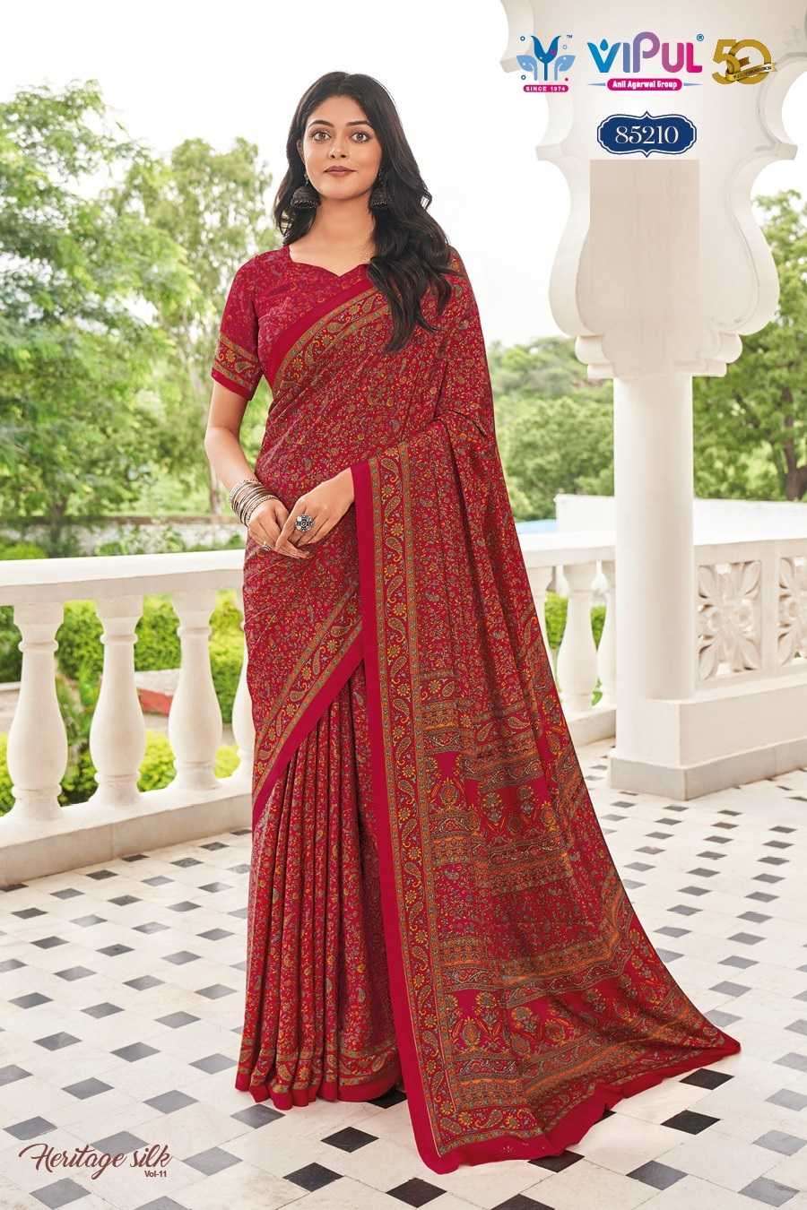 VIPUL PRESENTS HERITAGE SILK VOL-11 FASHION PURE CRAPE SILK SAREE CATALOG WHOLESALER AND EXPORTER 