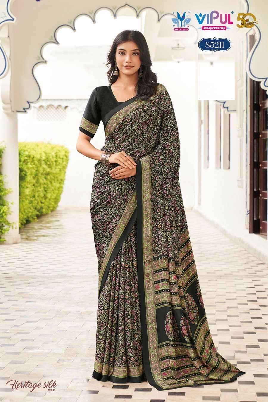 VIPUL PRESENTS HERITAGE SILK VOL-11 FASHION PURE CRAPE SILK SAREE CATALOG WHOLESALER AND EXPORTER 