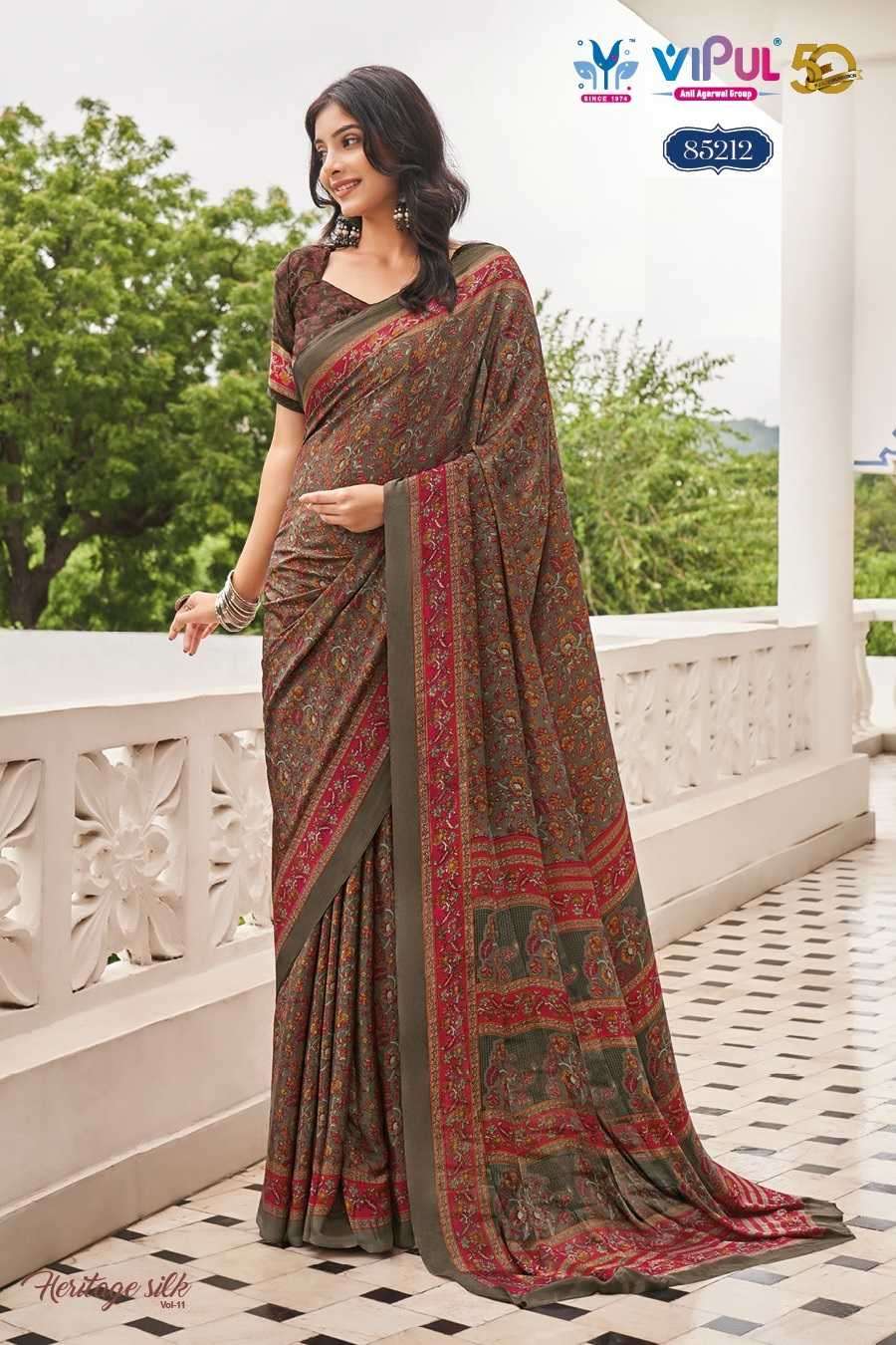 VIPUL PRESENTS HERITAGE SILK VOL-11 FASHION PURE CRAPE SILK SAREE CATALOG WHOLESALER AND EXPORTER 
