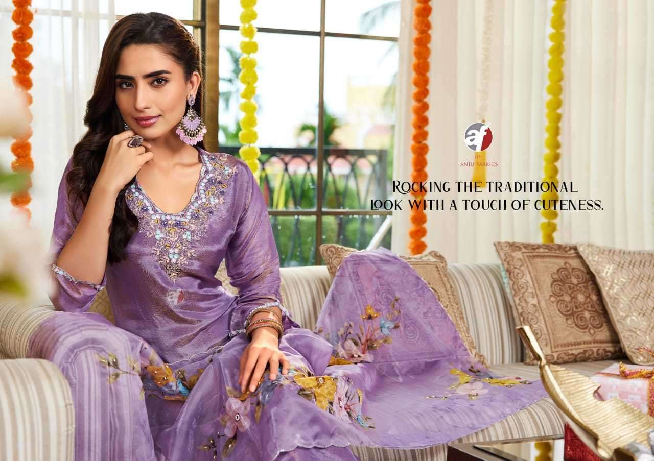 ANJU FAB PRESENTS SAHELI  TISSUE SHIMMER READYMADE TRENDY SALWAR SUITS CATALOG WHOLESALER AND EXPORTER 